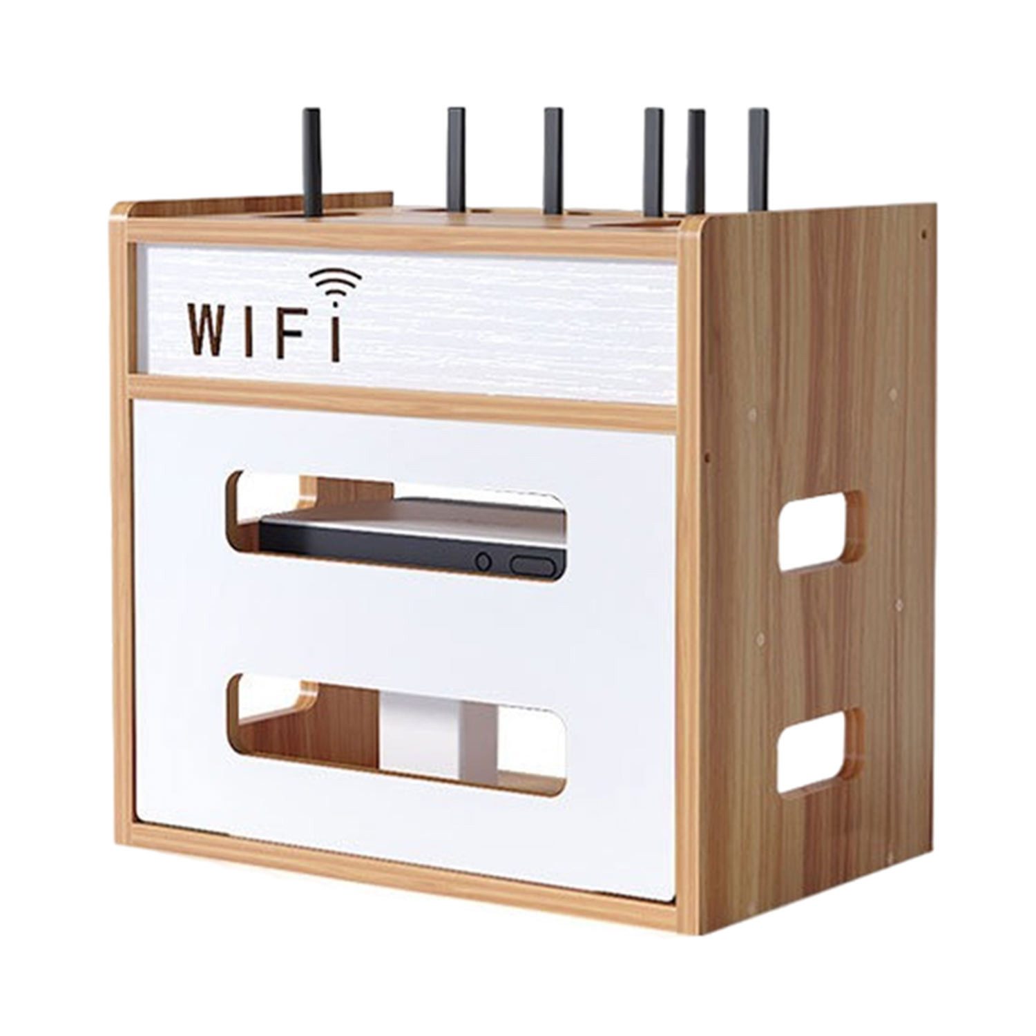 Refttenw Standregal 3 Fächer Router Regal Holz Kabelbox 34x21x32cm