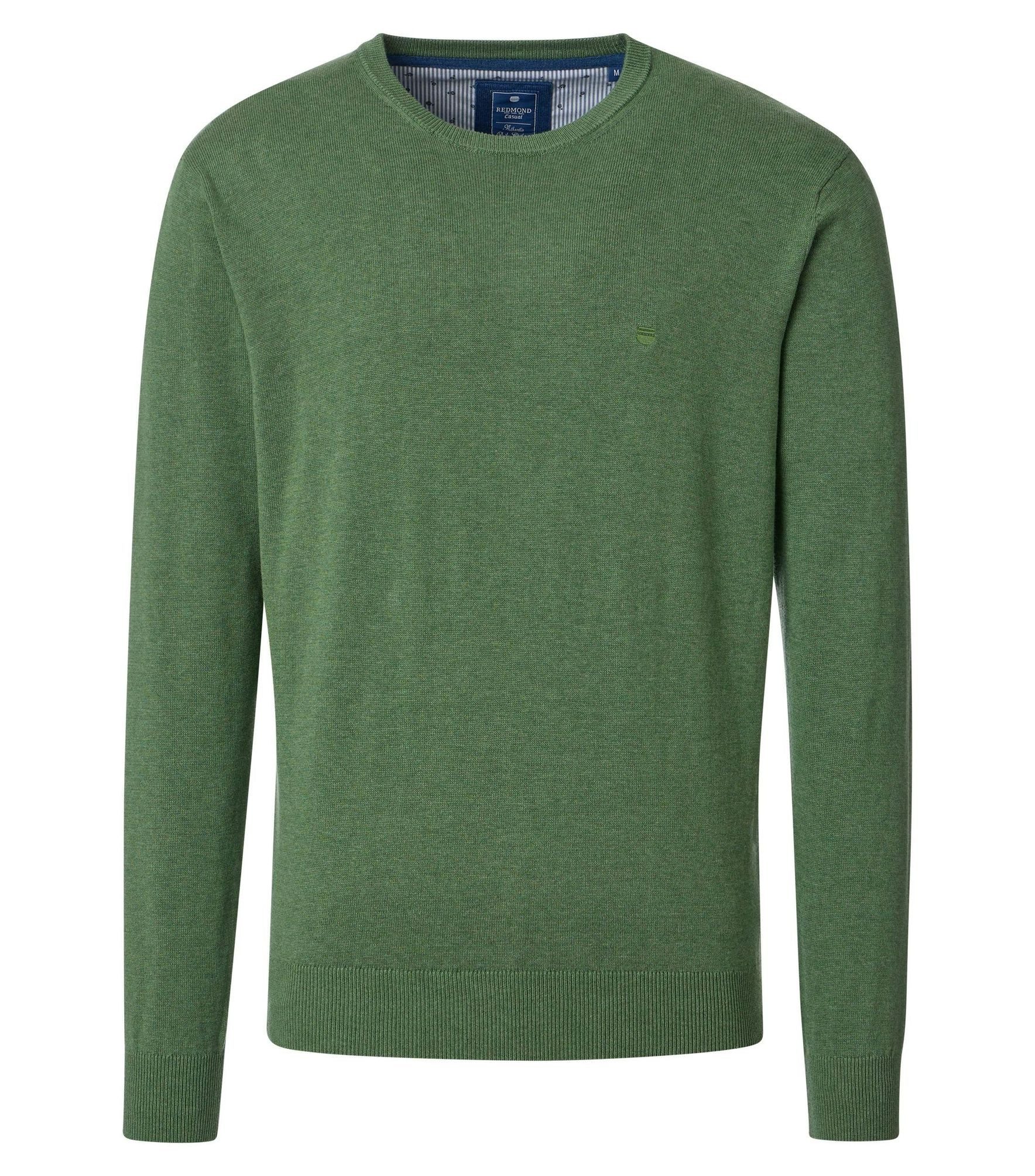Rundhalspullover REDMOND Casual Herren Pullover Langarm Rundhals Comfort Grün