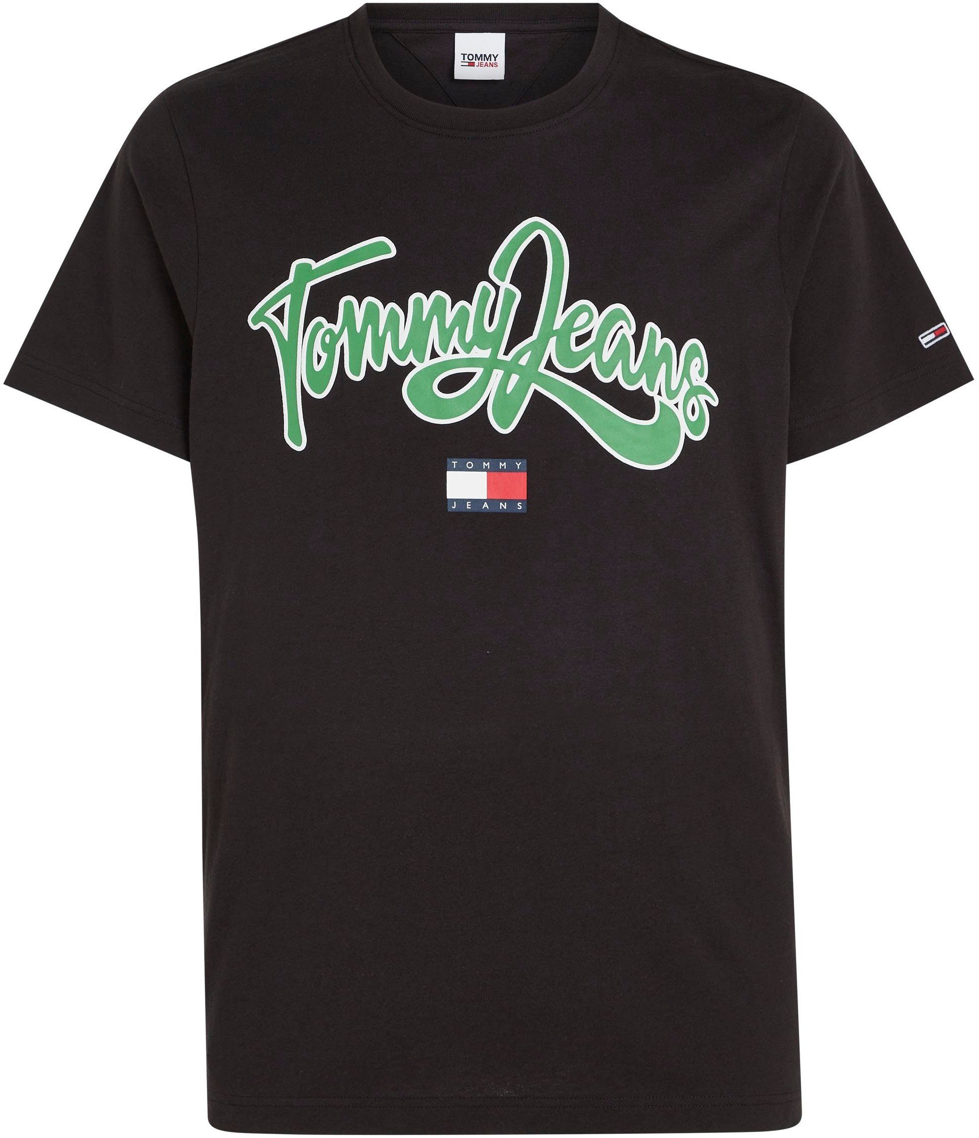 Tommy Jeans T-Shirt TJM REG großem TEXT Black mit POP COLLEGE TEE Logo-Frontmotiv