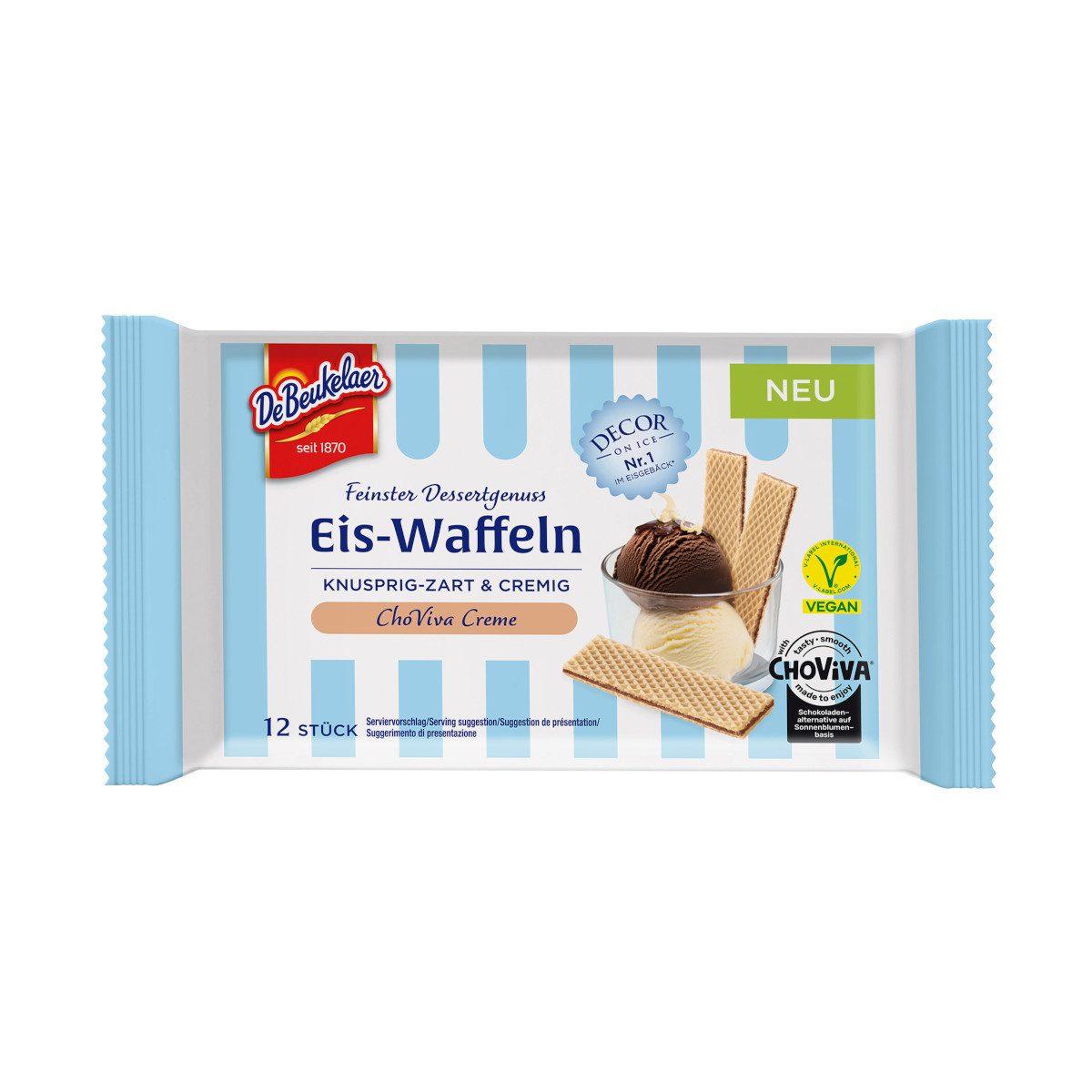 De Beukelaer Kekse, De Beukelaer Eis-Waffeln ChoViva Creme kakaofrei Packung 50g