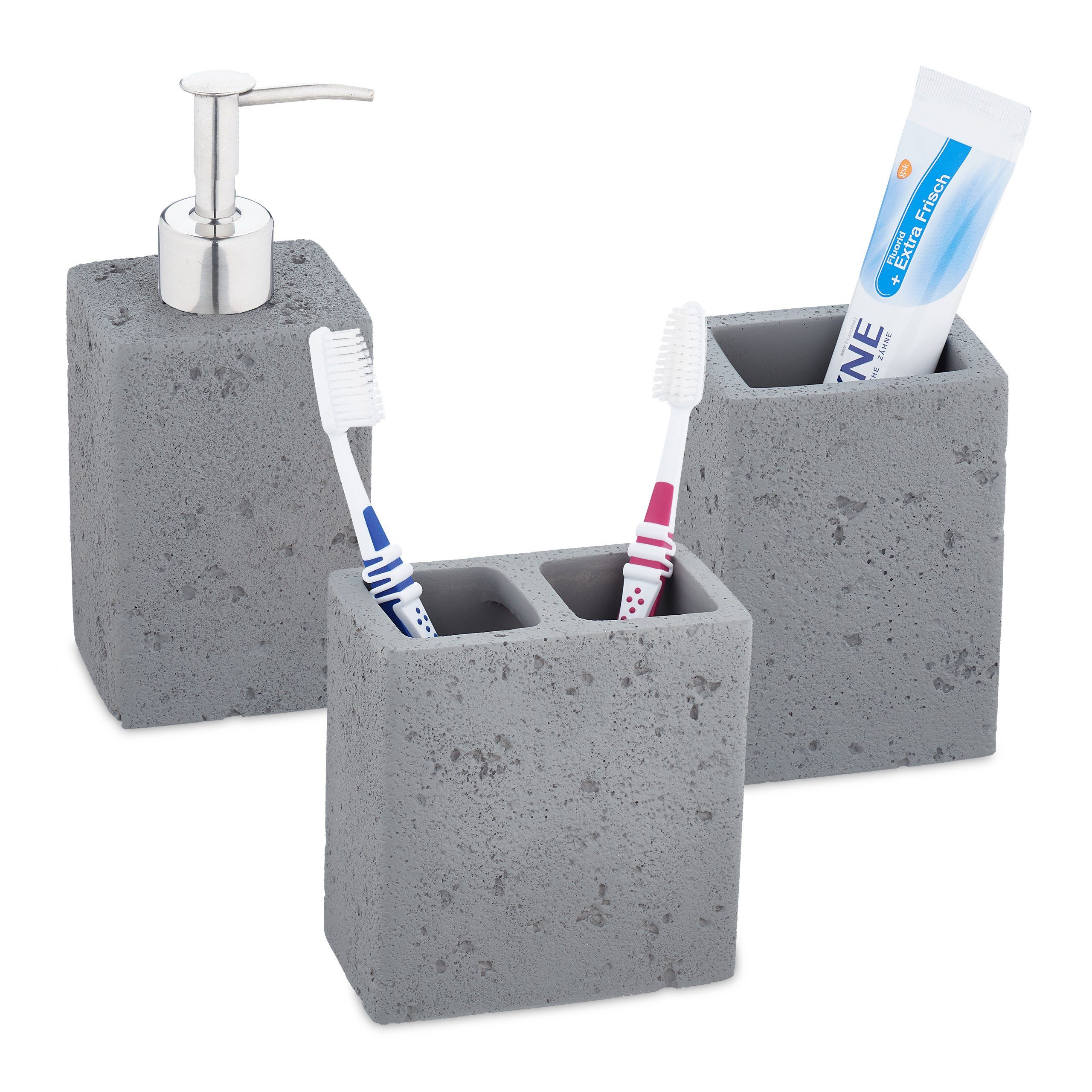 relaxdays Badaccessoires-Sets 3-tlg. Badezimmer Beton Set aus