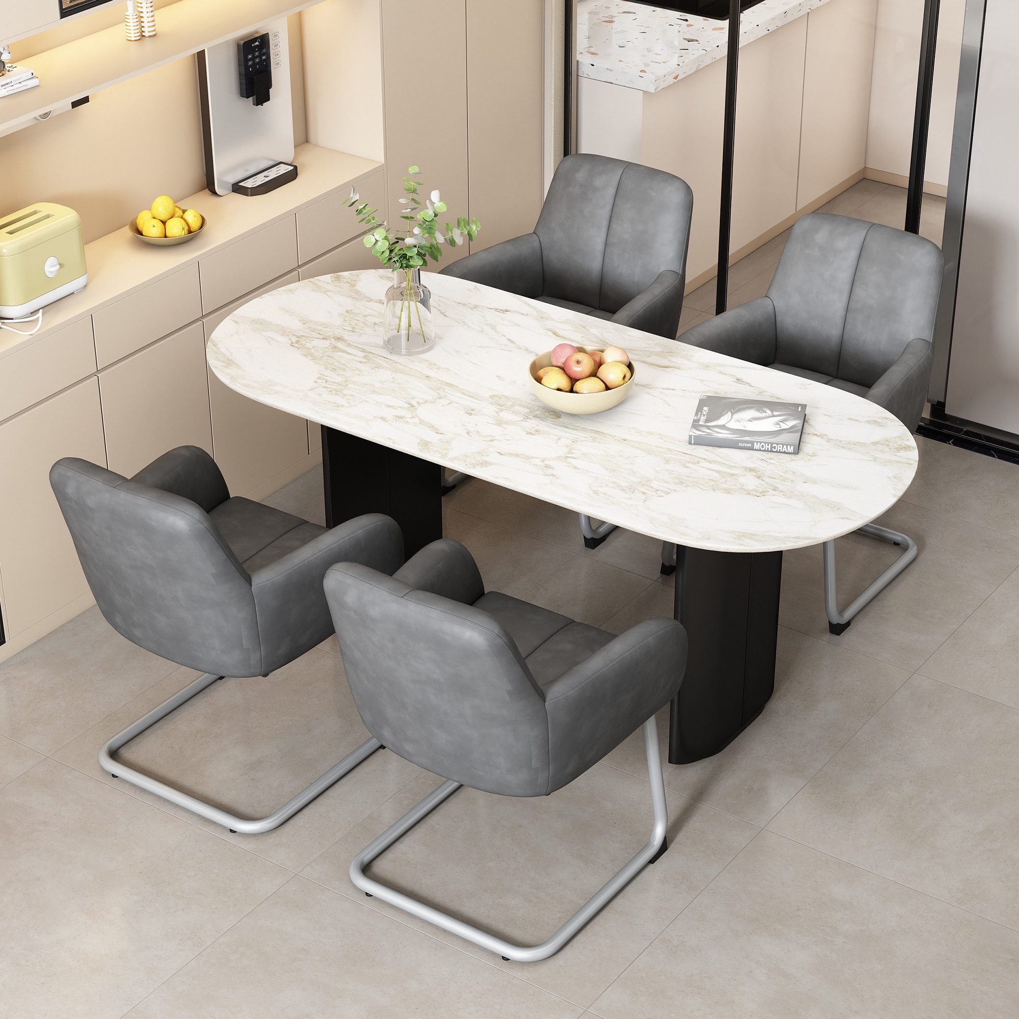 MODFU Freischwinger Esszimmerstühle Polsterstuhl (2 St), Wohnzimmer Kunstleder