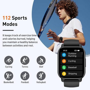 Poounur Herren's und Damen's Telefonfunktion Fitness Tracker IP68 Wasserdicht Smartwatch (4,69 cm/1,85 Zoll, Android / iOS), 112+Sportmodi mit Herzfrequenzmonitor Schlafmonitor Schrittzähler