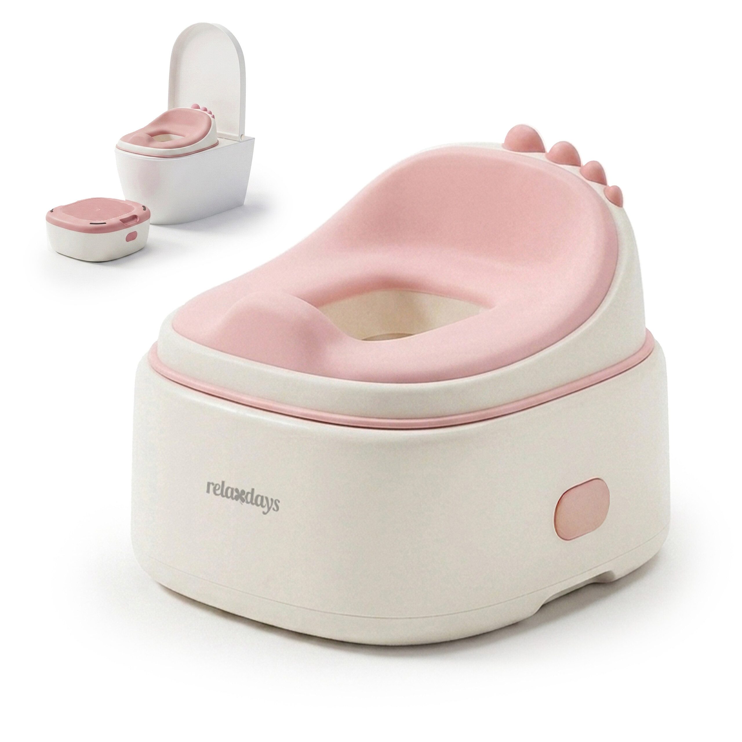 relaxdays Toilettentrainer Töpfchen 4-in-1 Dino mit Deckel, (2-tlg), Rosa