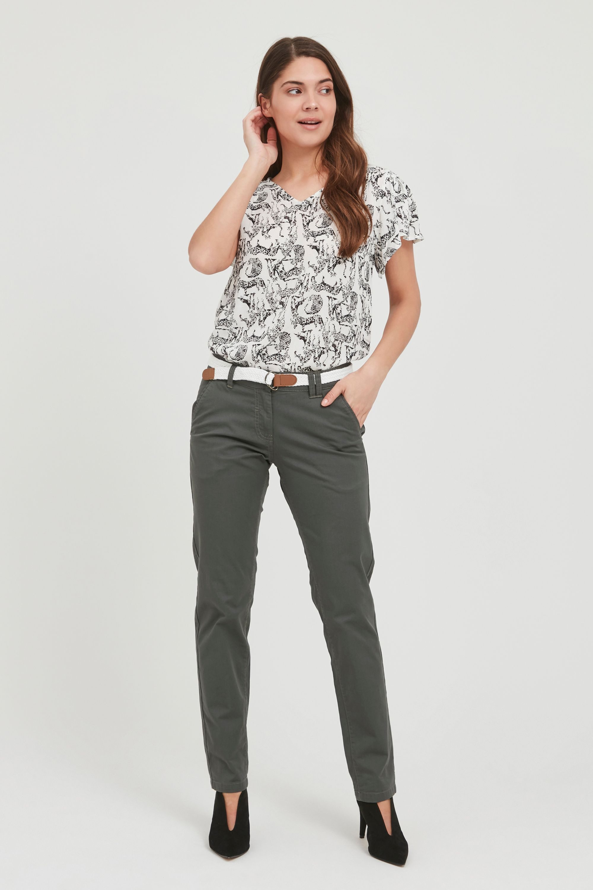 OXMO Chinohose OXChakira Lange Hose mit Gürtel in geflochtener Optik günstig online kaufen