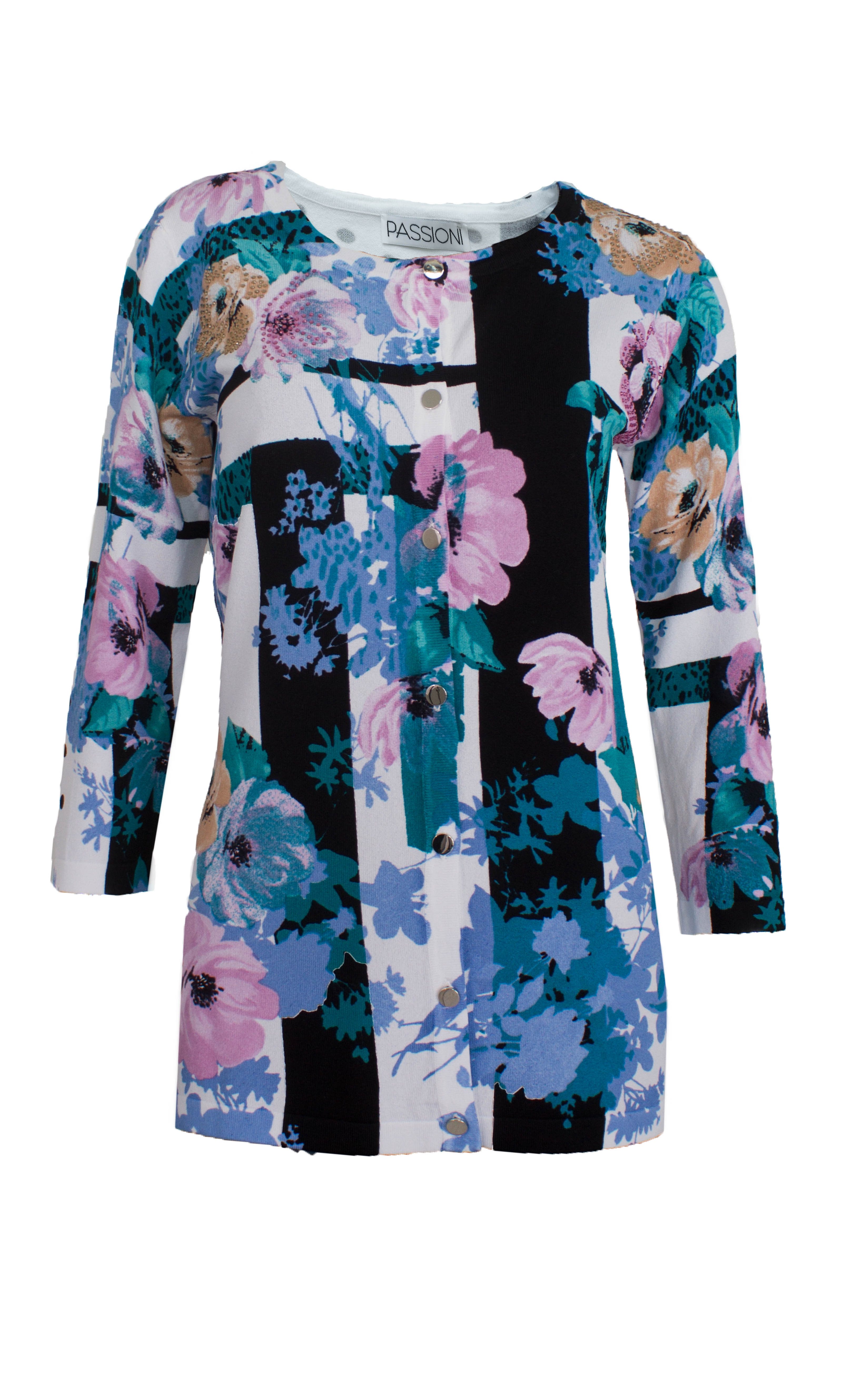 Passioni Cardigan mit Schwarz-Blauem Blumen- und günstig online kaufen