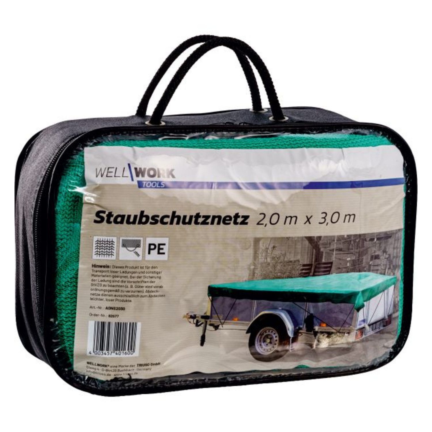 Triuso Anhängernetz Staubschutznetz mit Gummi-Spannseil ø 6 mm und Ösen, Polyethylen, BxL: 2x3 m