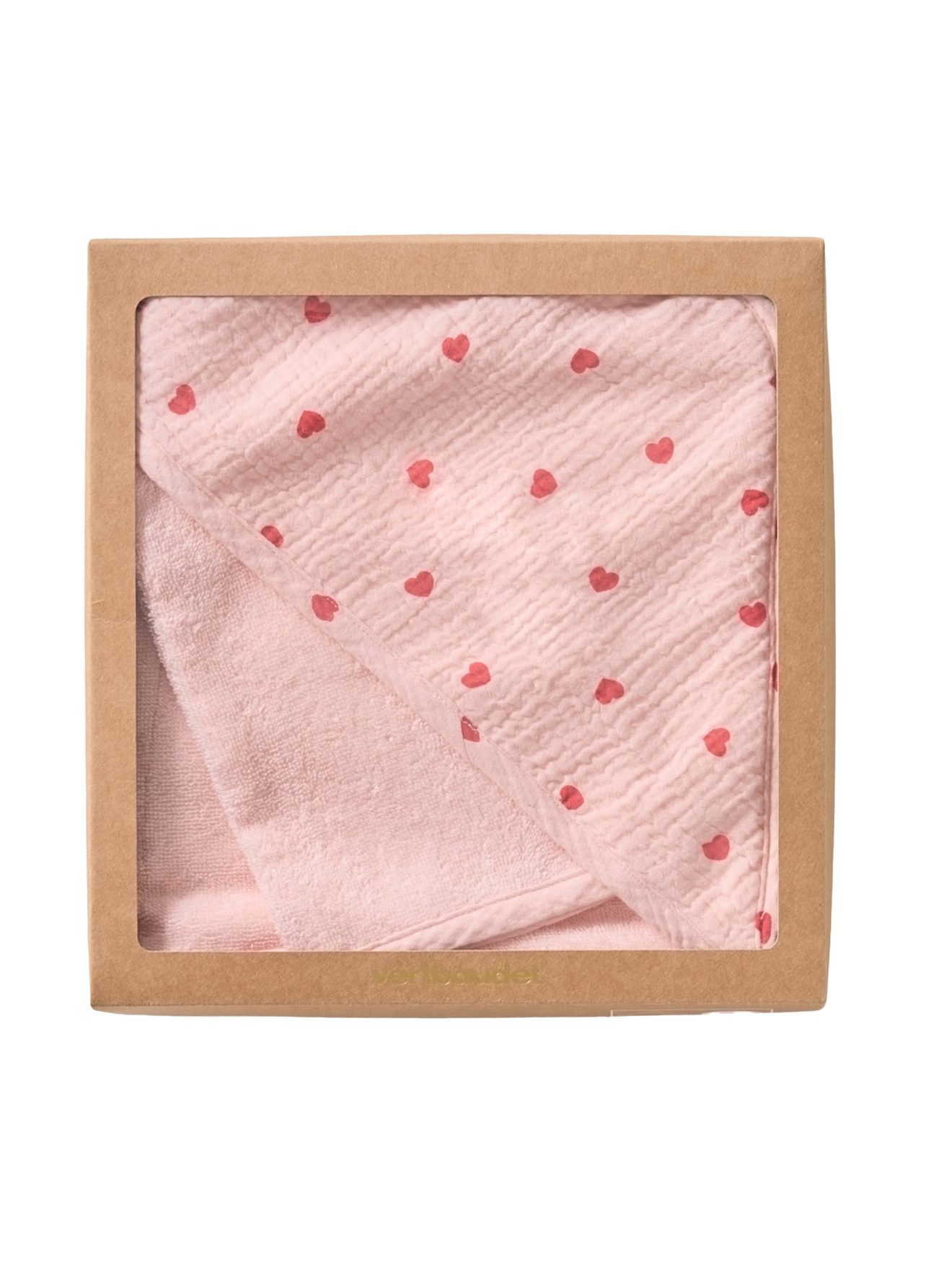 vertbaudet Kapuzenhandtuch Set aus Badecape & Waschhandschuh Baby MEIN HERZ, Herzmotiv