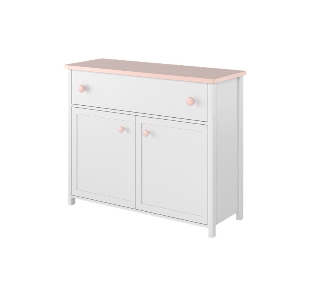 Kommode für Mädchen mit zwei Türen und Schubladen LARA in weiß und rosa