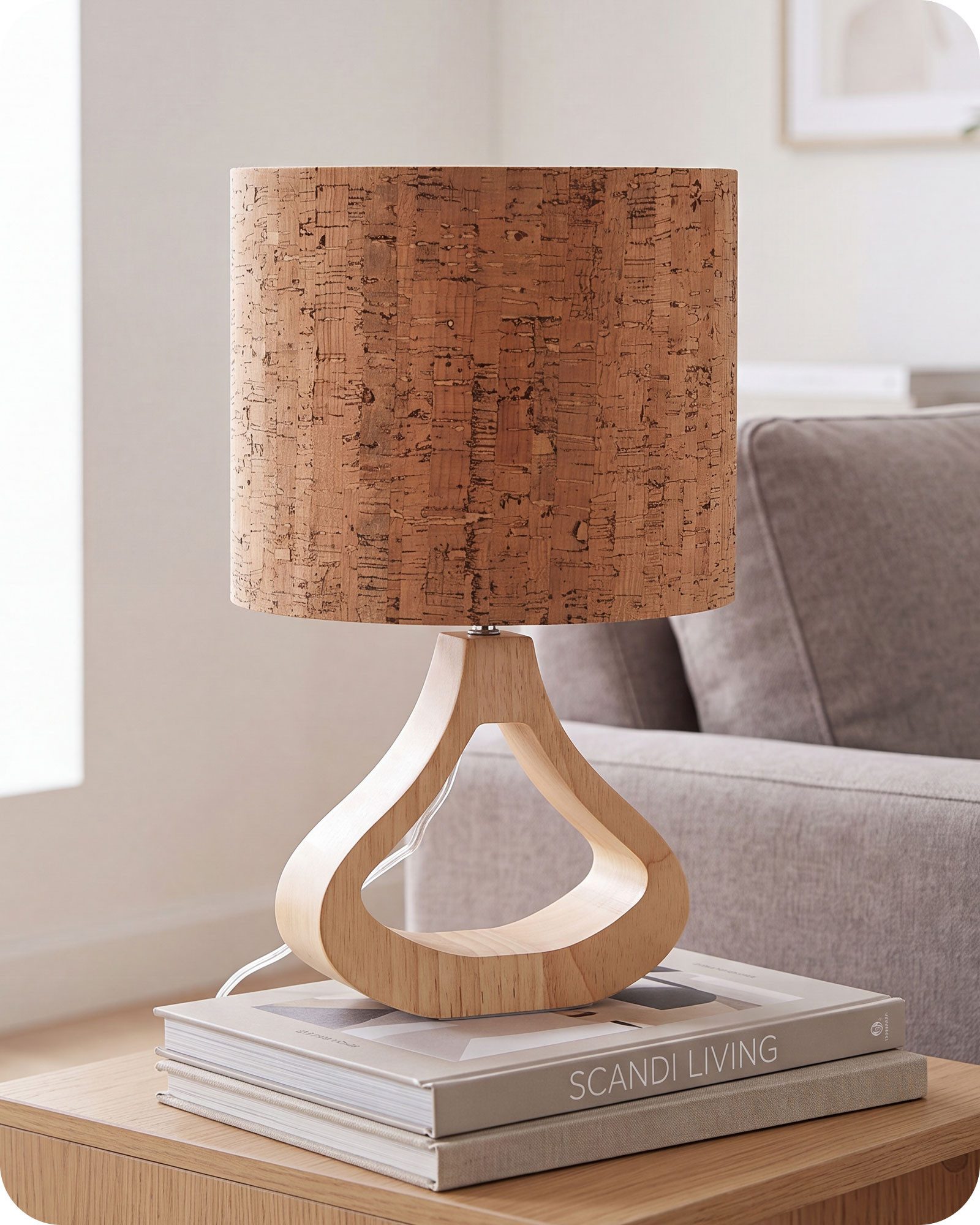 EDISHINE Nachttischlampe Höch 34cm Holz, Holzdeko, LED wechselbar, warmweiß, Lampe mit Ein-/Ausschalter, E27 Fassung mit 2700K LED-Glühbirne