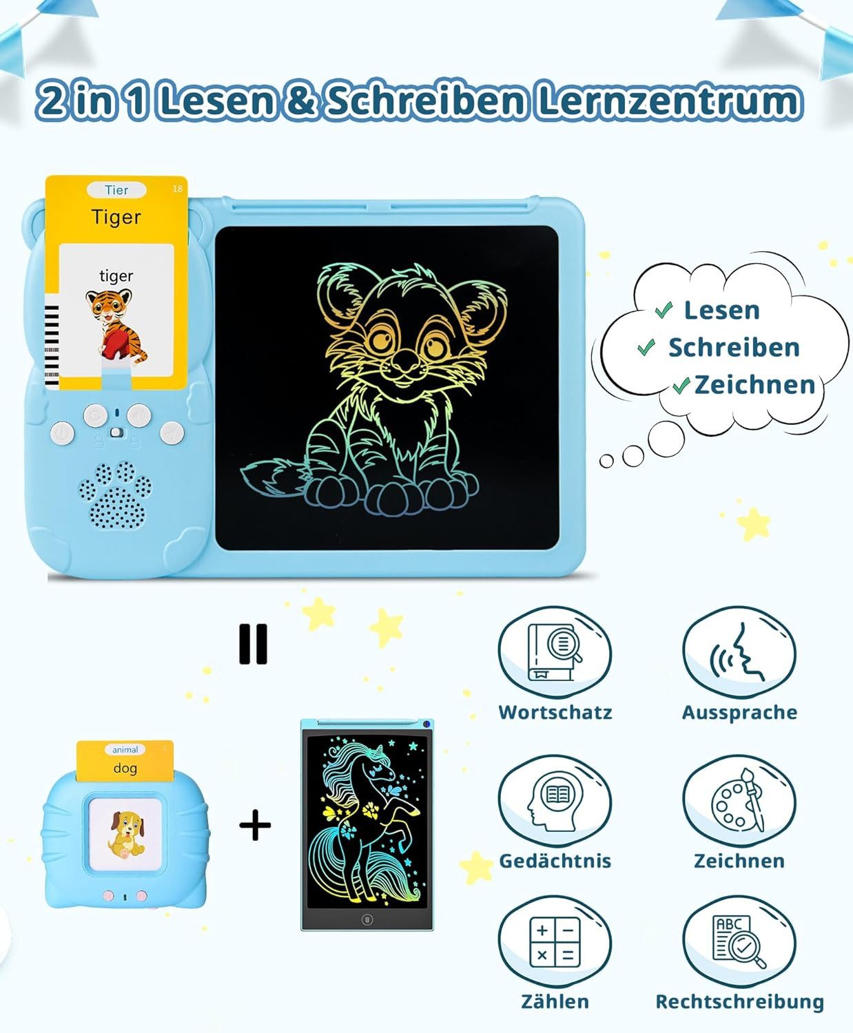 Toomoke Lernspielzeug Sprechende Lernkarten, Sprachlernspielzeug für Kinder (Schreiblernspielzeug, Vokabeltrainer für Deutsch und Englisch), 510 Wörter, 192 Kar – Bild 4 von 5