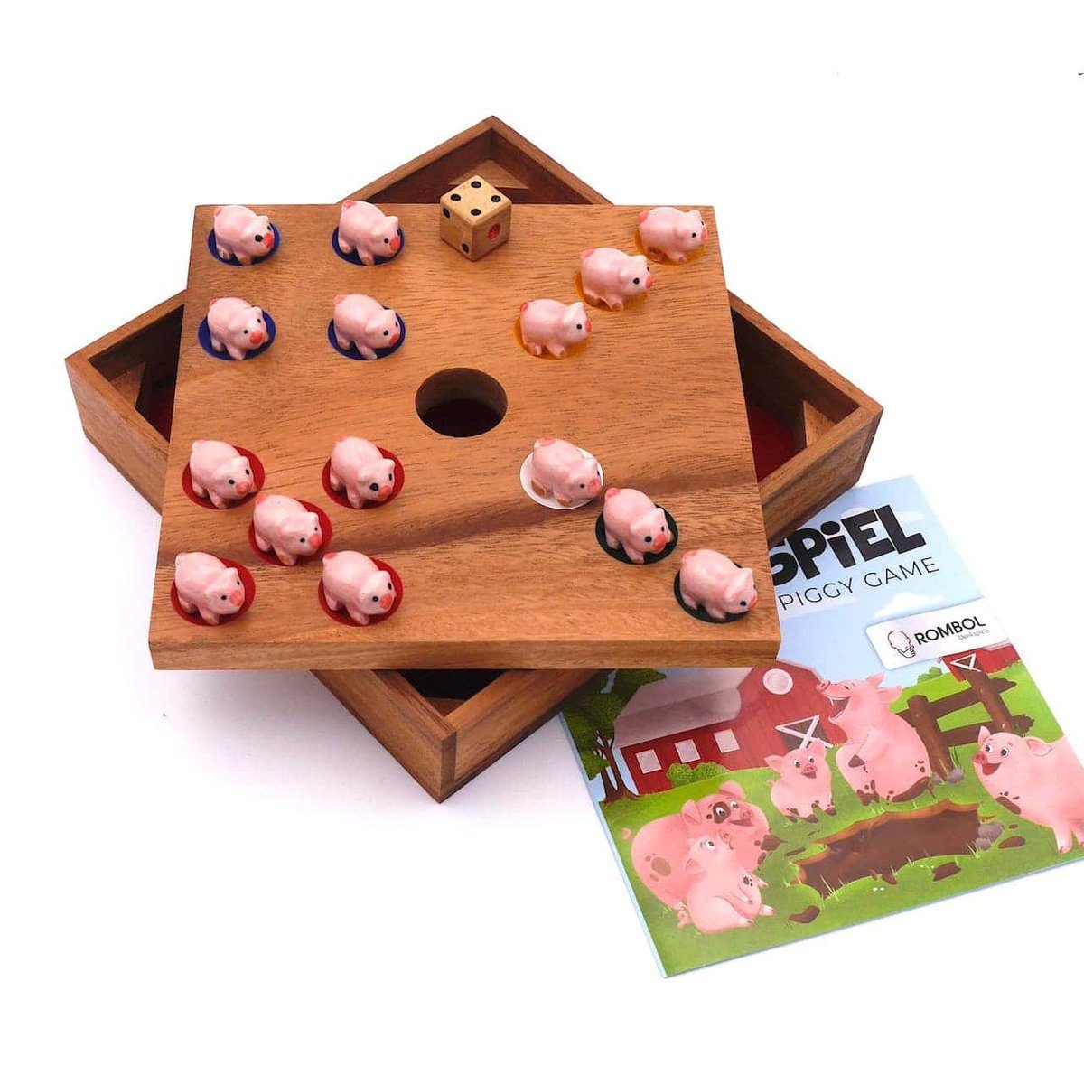 ROMBOL Denkspiele Spiel, Brettspiel Tierfiguren mit Ferkelspiel für Familie, den - süßen Würfelspiel die Holzspiel