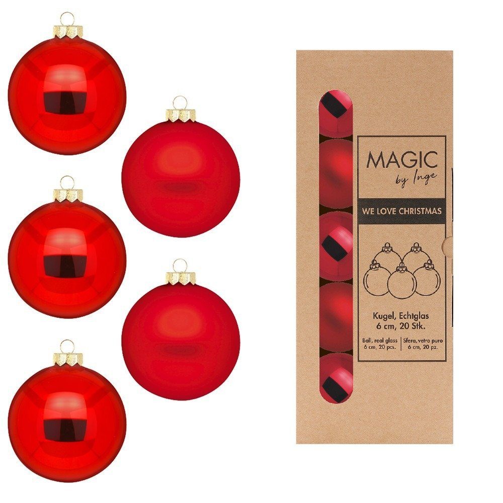MAGIC by Inge Weihnachtsbaumkugel, Weihnachtskugeln Glas 6cm 20 Stück - Merry Red