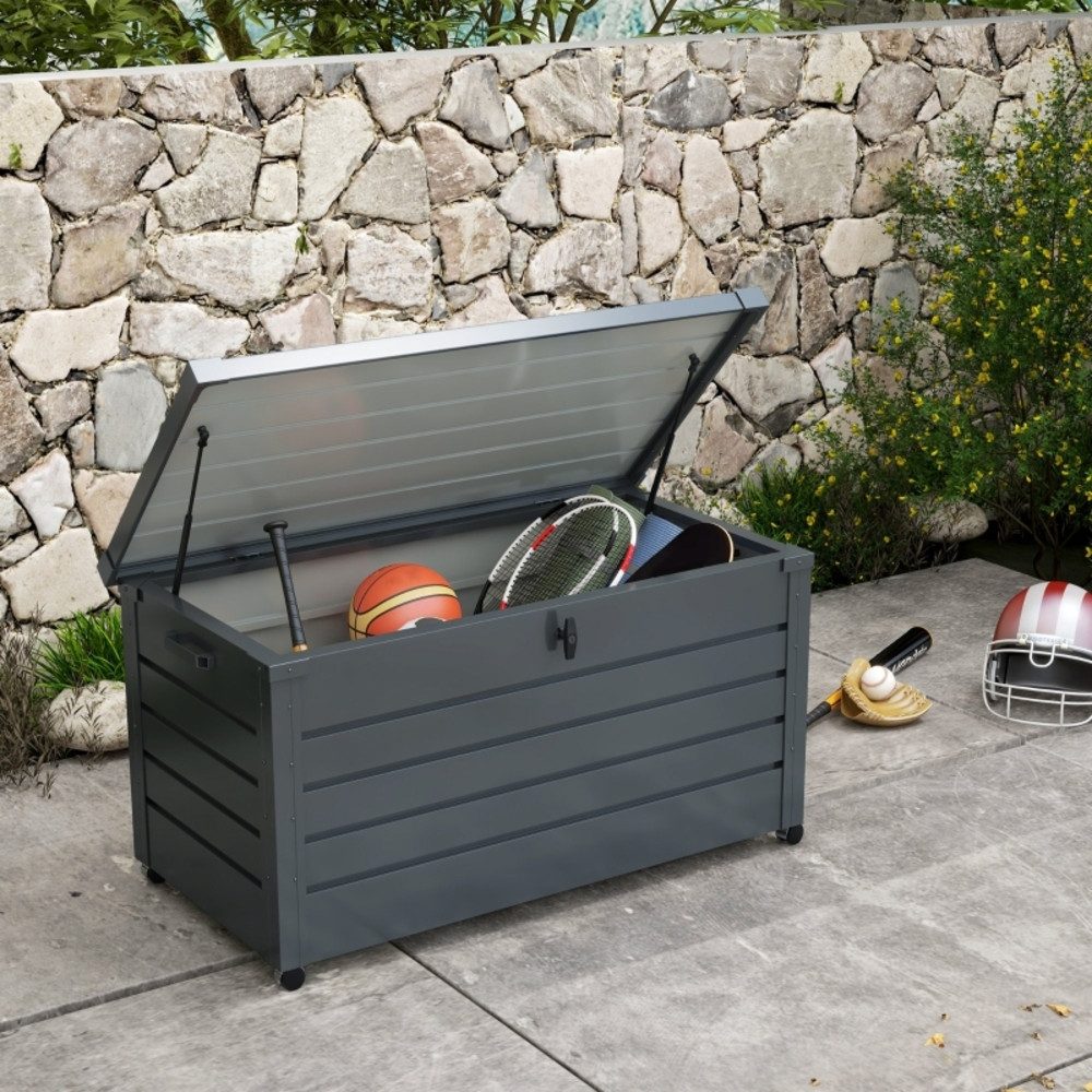 CHICFURN Gartenbox Outdoor-Aufbewahrungsbox 120x62x66 cm, Stahl, 311 L, dunkelgrau (Outdoor Aufbewahrungsbox, Gartenbox, Kissenbox, 1 St., Wetterbeständige Kissenbox mit 4 Rollen), Praktische Gartenbox für Terrasse & Balkon