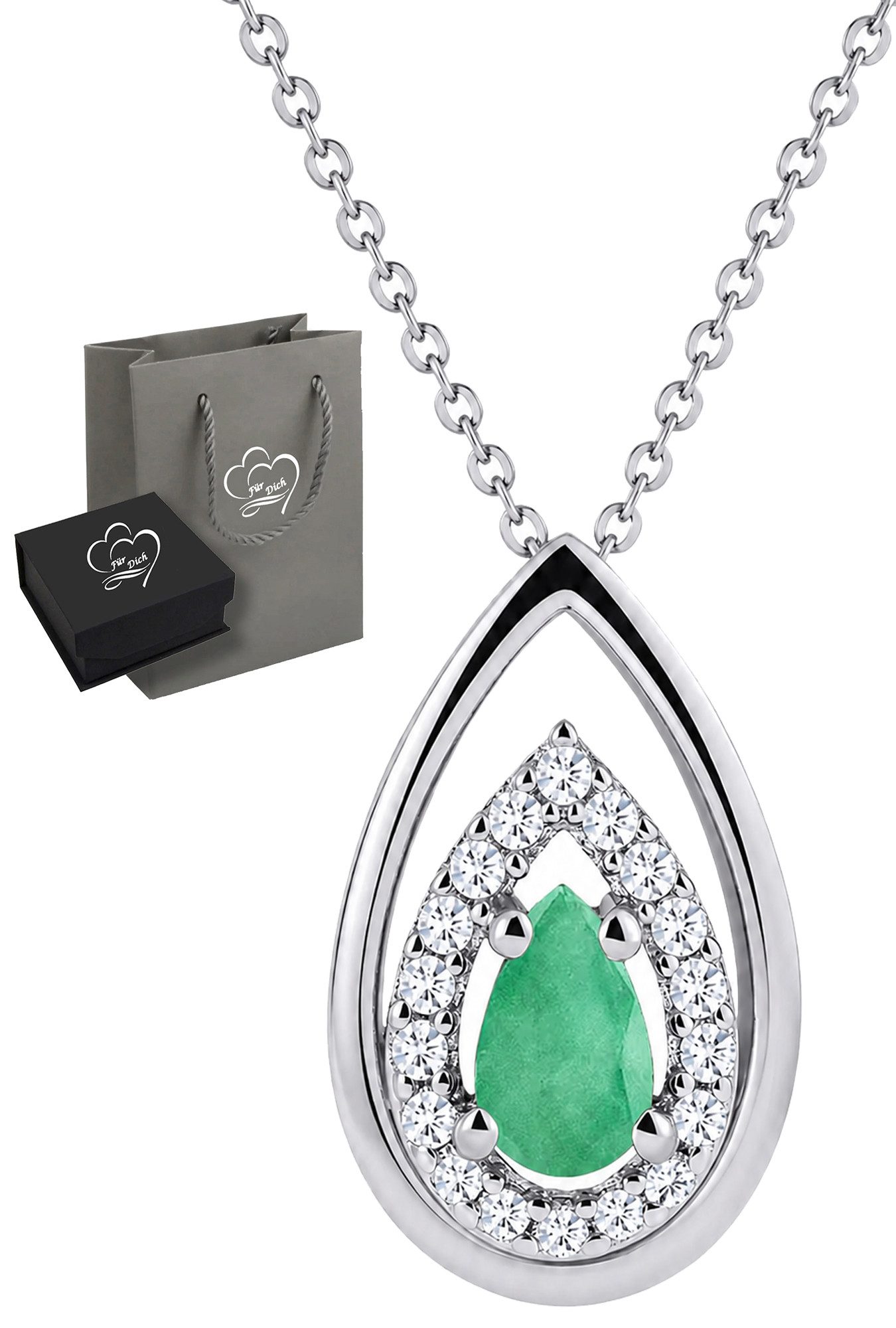 Limana Kette mit Anhänger dezenter Edelstein Schmuck Damen 925 Silber Halskette Geschenk (Frau Freundin Mama, Silberkette inkl. Dose und Tasche), Weihnachten Geburtstag Jahrestag Hochzeitstag Muttertag Valentinstag