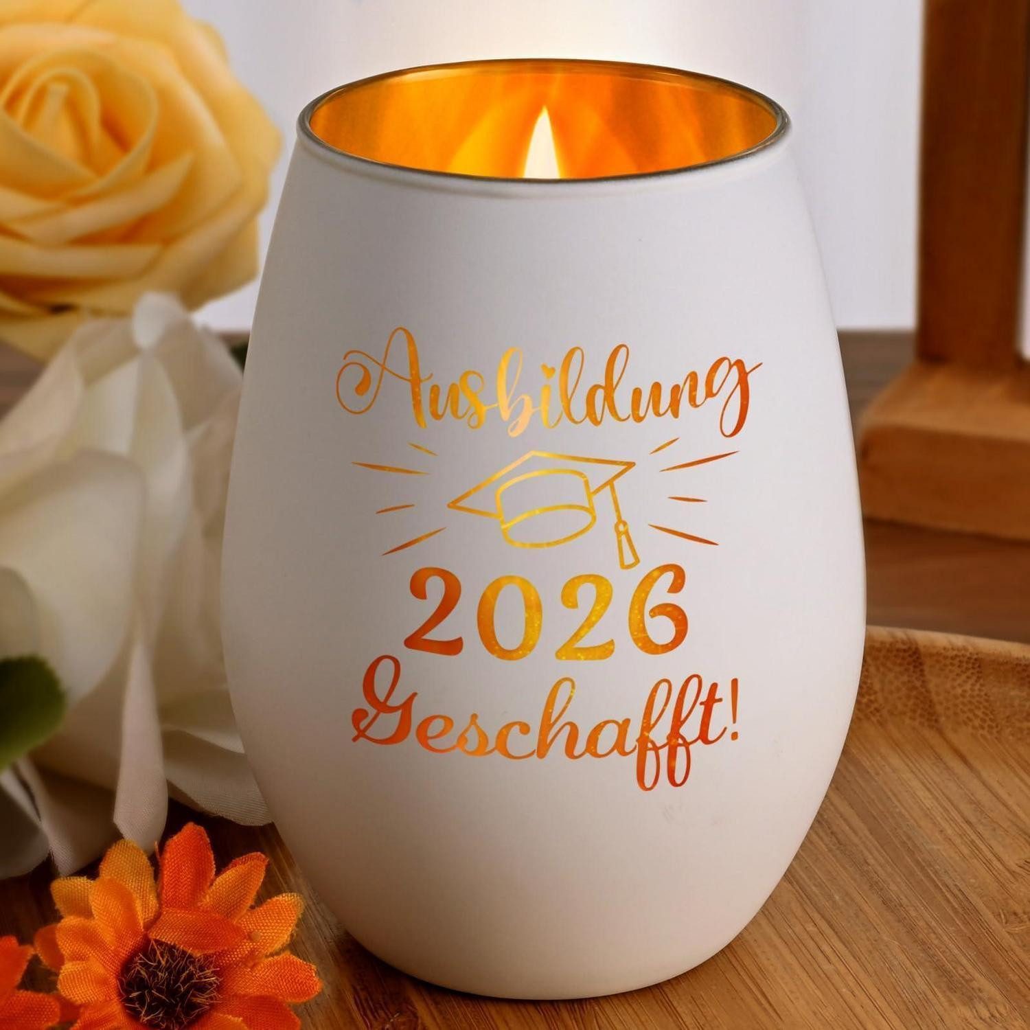 LuxusKollektion Windlicht Windlicht Ausbildung 2026 Geschafft Weiß (1 St)