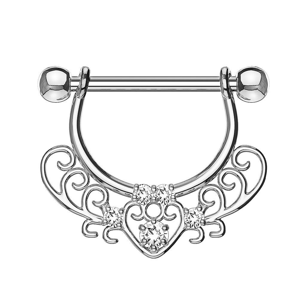 Intimpiercing Brustwarzenpiercing Kristall Herz Tribal Anhänger filigran Silber