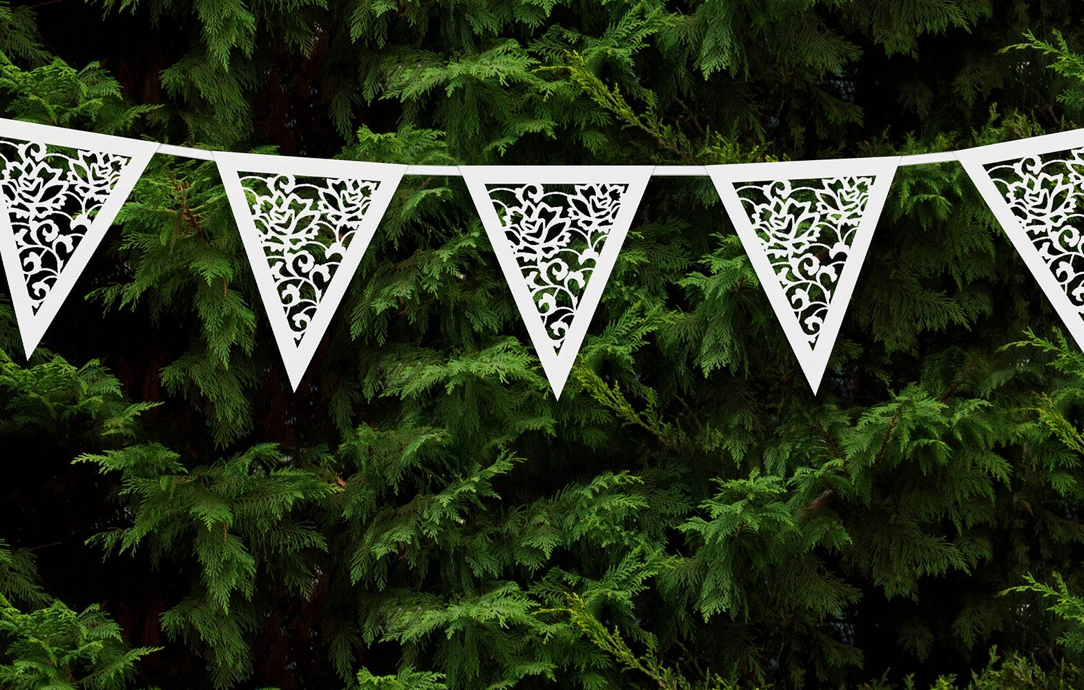 partydeco Girlande, Papiergirlande Wimpelkette 19,5cm x 3m Perlmutt weiß