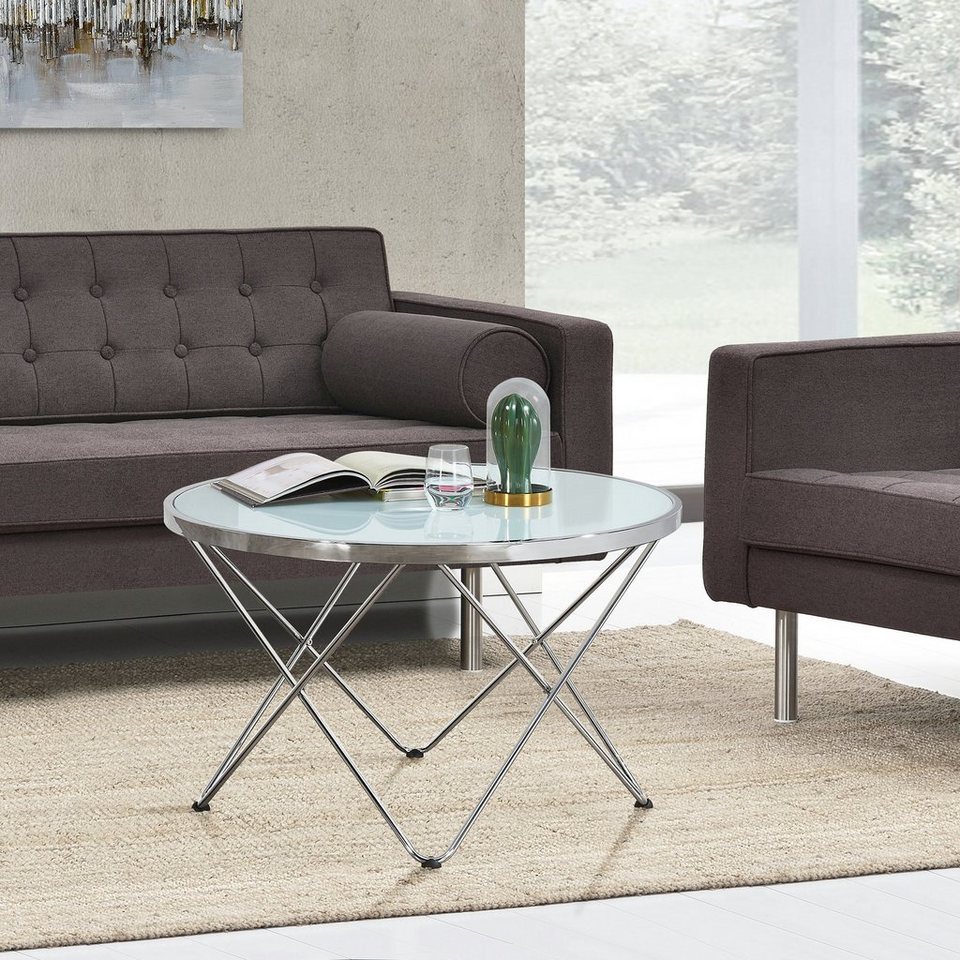 en.casa Couchtisch, »Nikkeby« Beistelltisch 80x50cm rund Metall Glas  Milchglasoptik