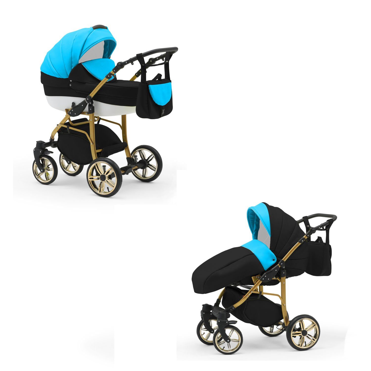 1 46 Farben 13 Cosmo - babies-on-wheels Kinderwagen-Set Türkis-Schwarz-Weiß 2 Gold Teile Kombi-Kinderwagen in - in