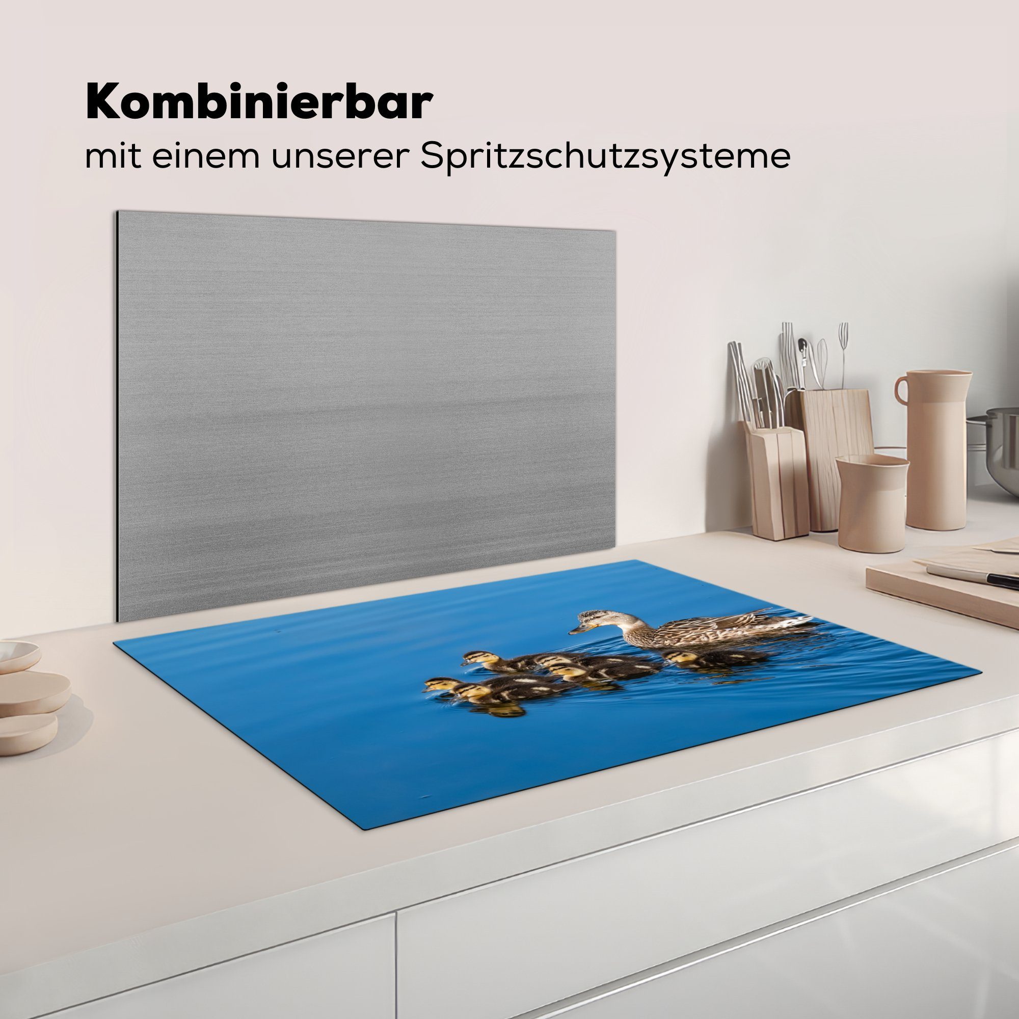 Ceranfeldabdeckung, Arbeitsplatte Herdblende-/Abdeckplatte - Vinyl, Vogel Wasser - für cm, küche tlg), MuchoWow (1 81x52 - Braun, Ente