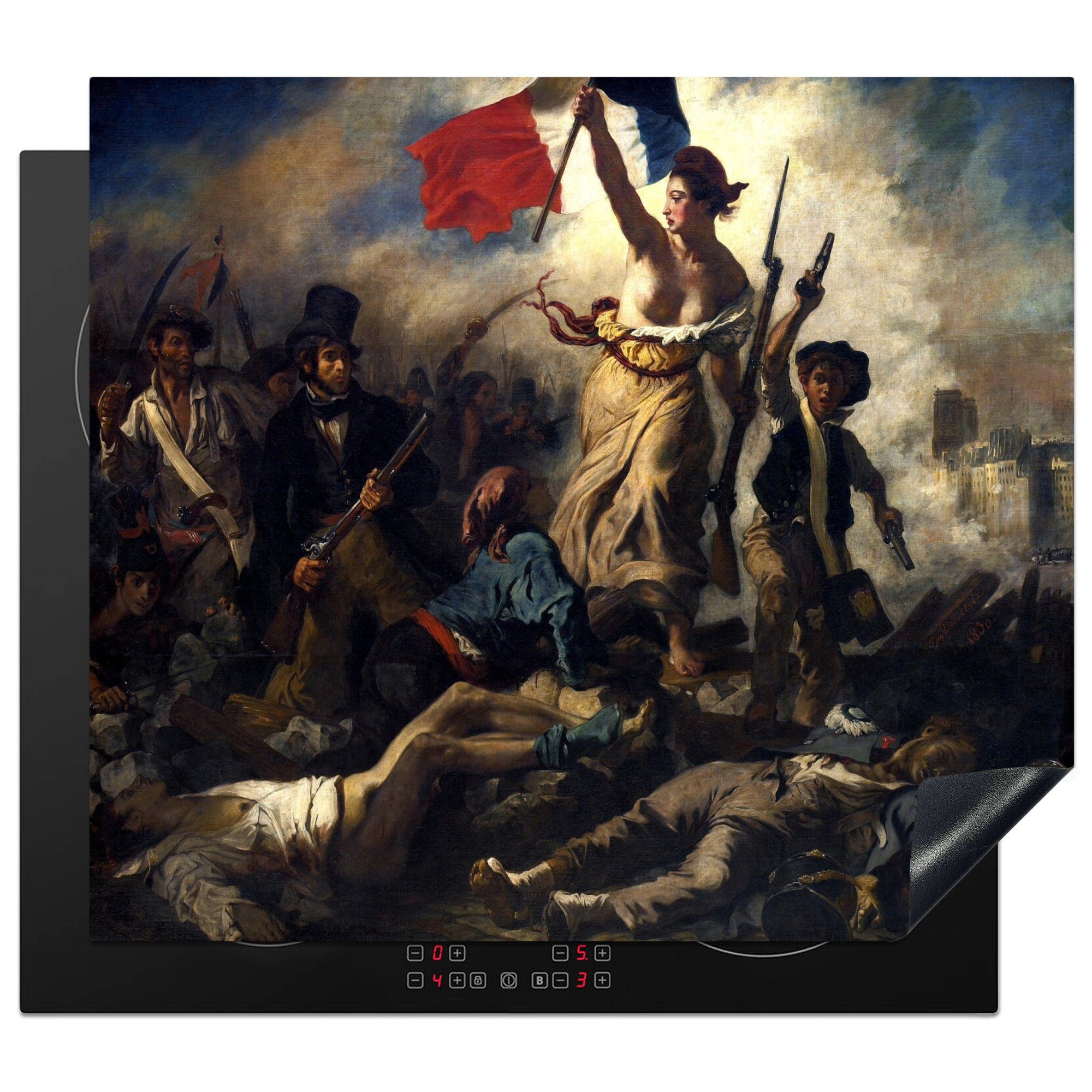 MuchoWow Herdblende-/Abdeckplatte Die Freiheit führt das Volk - Gemälde von Eugene Delacroix, Vinyl, (1 tlg), 60x52 cm, Mobile Arbeitsfläche nutzbar, Ceranfeldabdeckung