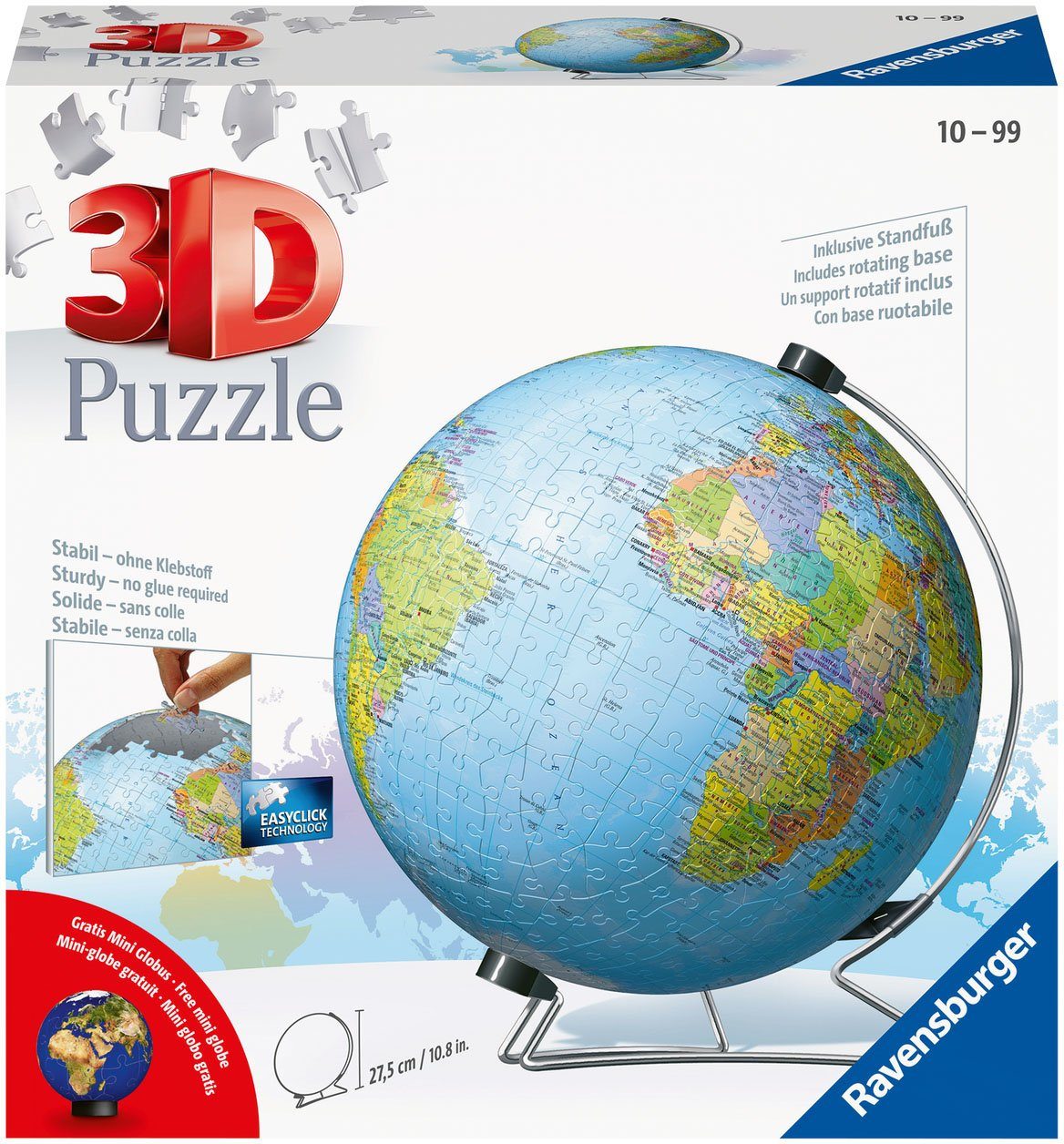 Ravensburger Puzzleball Globus in deutscher Sprache, 540 Puzzleteile, Made in Europe