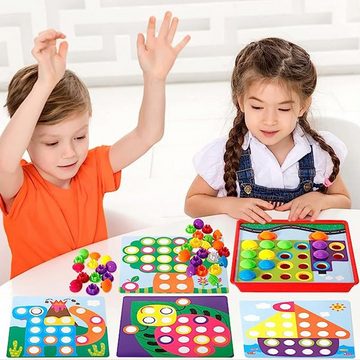 XDeer Lernspielzeug Lernspielzeug Mosaik Steckspiel Kindermotorik-Spielzeug (62-St), 12 Karten und 50 Steckperlen für Kinder ab 2 Jahre