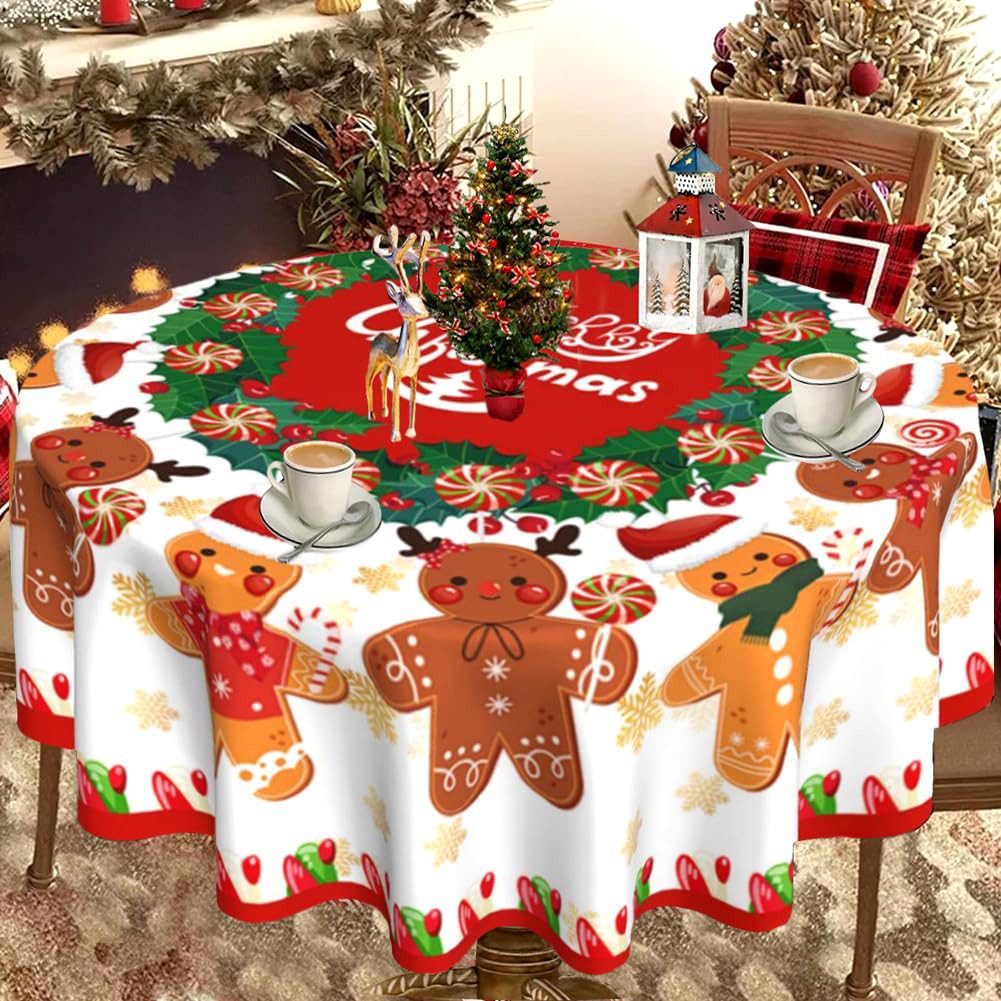 CLTYQ Tischdecke Weihnachtstischdecke,Tischdecke rund,Schneeflocken Tischdecke (Weihnachten Tischdeko für Outdoor,Esszimmer,Garten, Party), 152 cm, Winter-Schmu – Bild 4 von 4