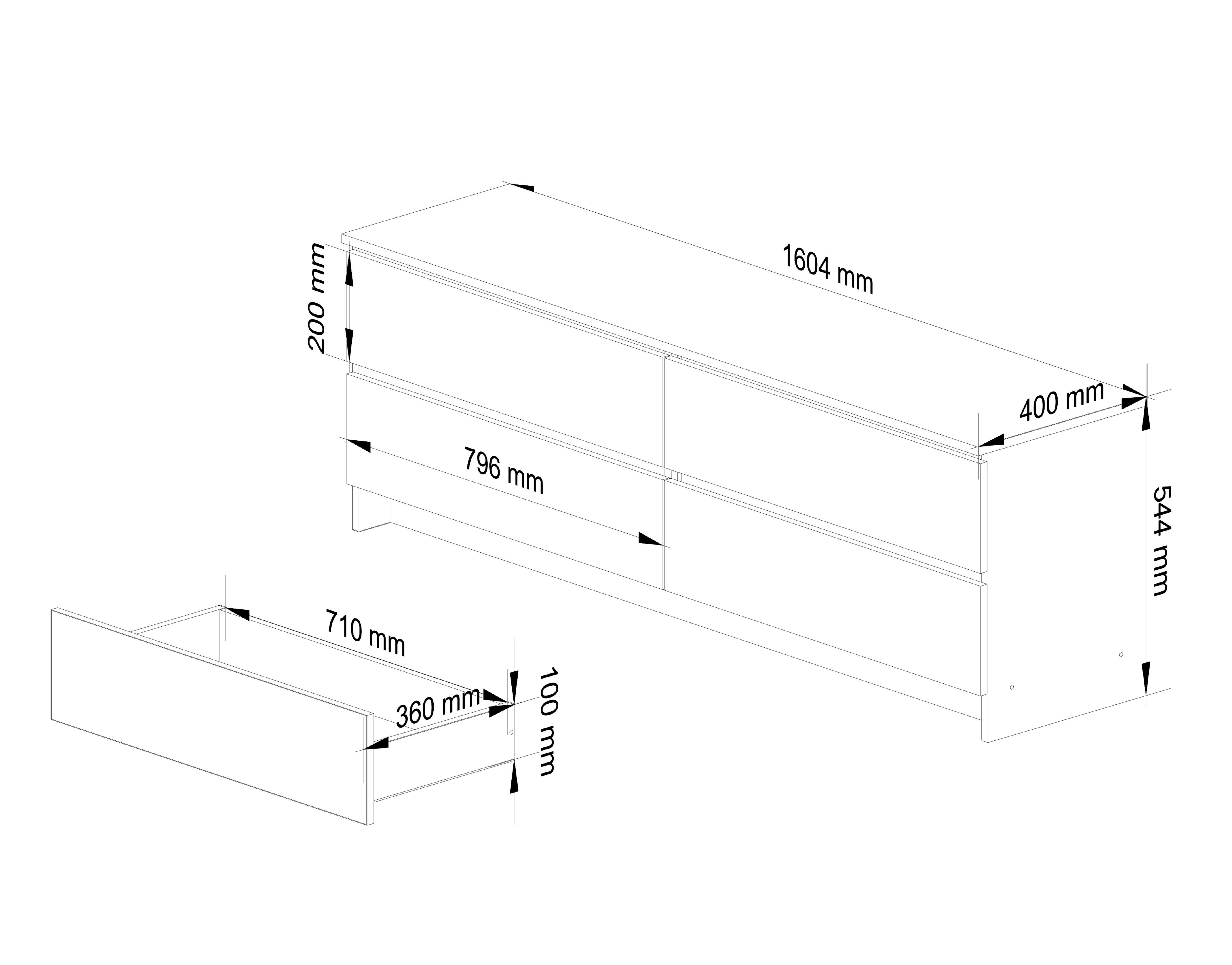 Raumhirsch Furniture Kommode mit 4 Schubladen 160 cm breit Holz Schrank, (viele Farbvarianten - Maße: 160 x 55 x 40 cm) - Hochwertig & stabil