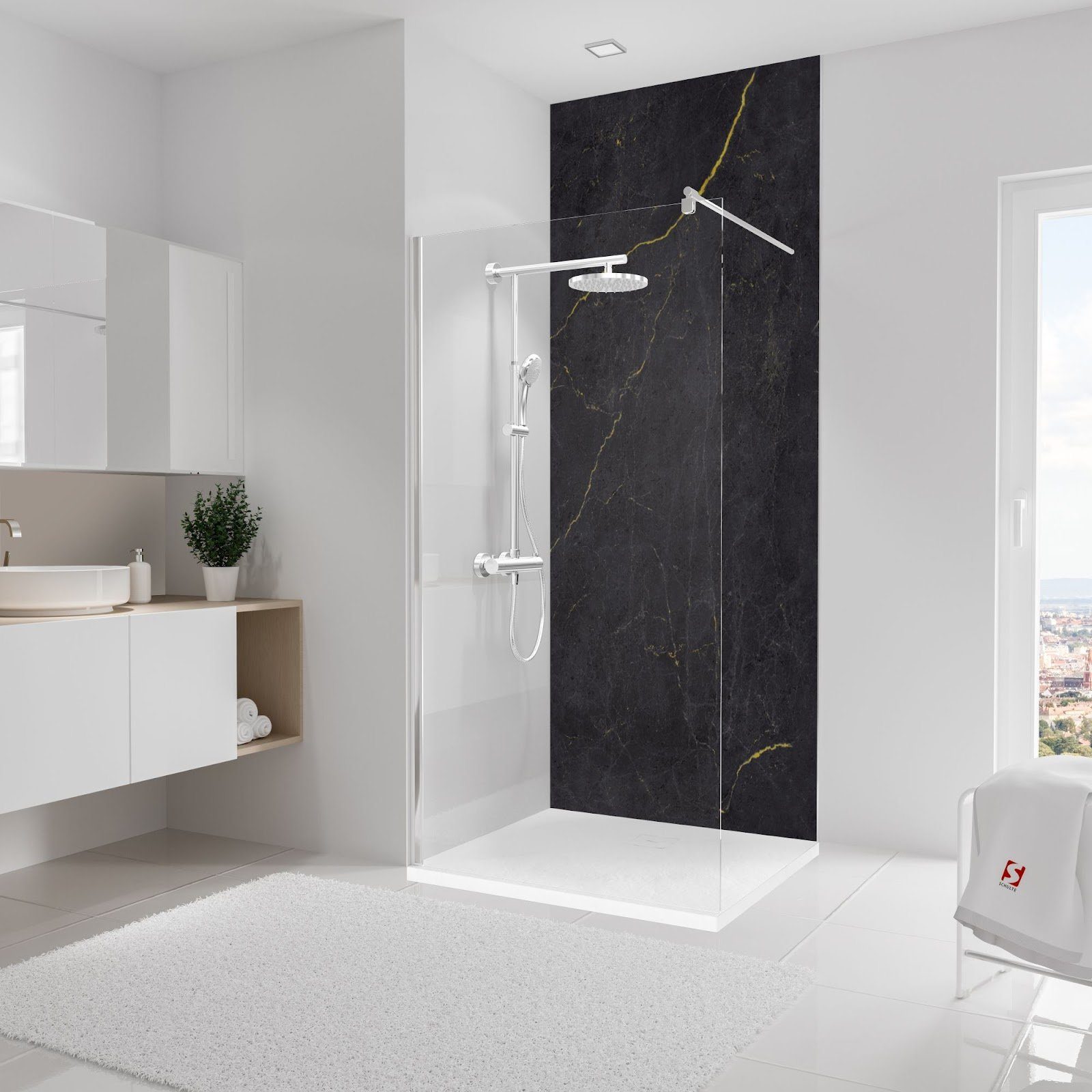 Schulte Badrückwand DecoDesign Softtouch, (1-tlg), 100x255 cm, Marmor Anthrazit Gold, Wandverkleidung, Duschrückwand