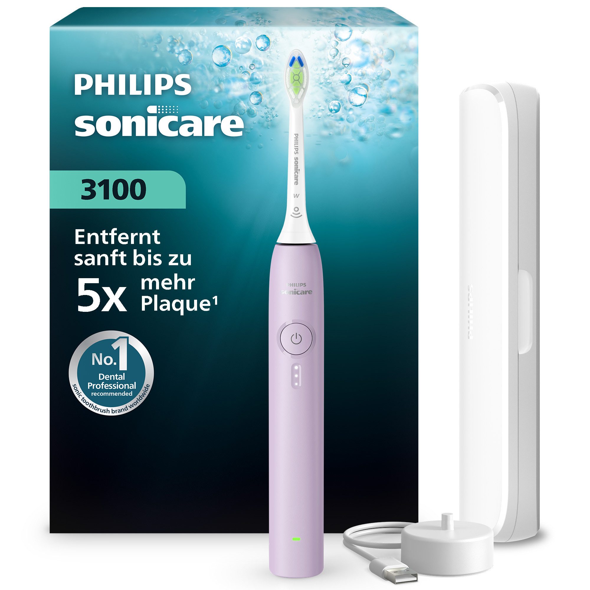 Philips Sonicare Elektrische Zahnbürste Series 3100, mit Drucksensor, 3 Intensitätsstufen, inkl. Reiseetui und Ladegerät