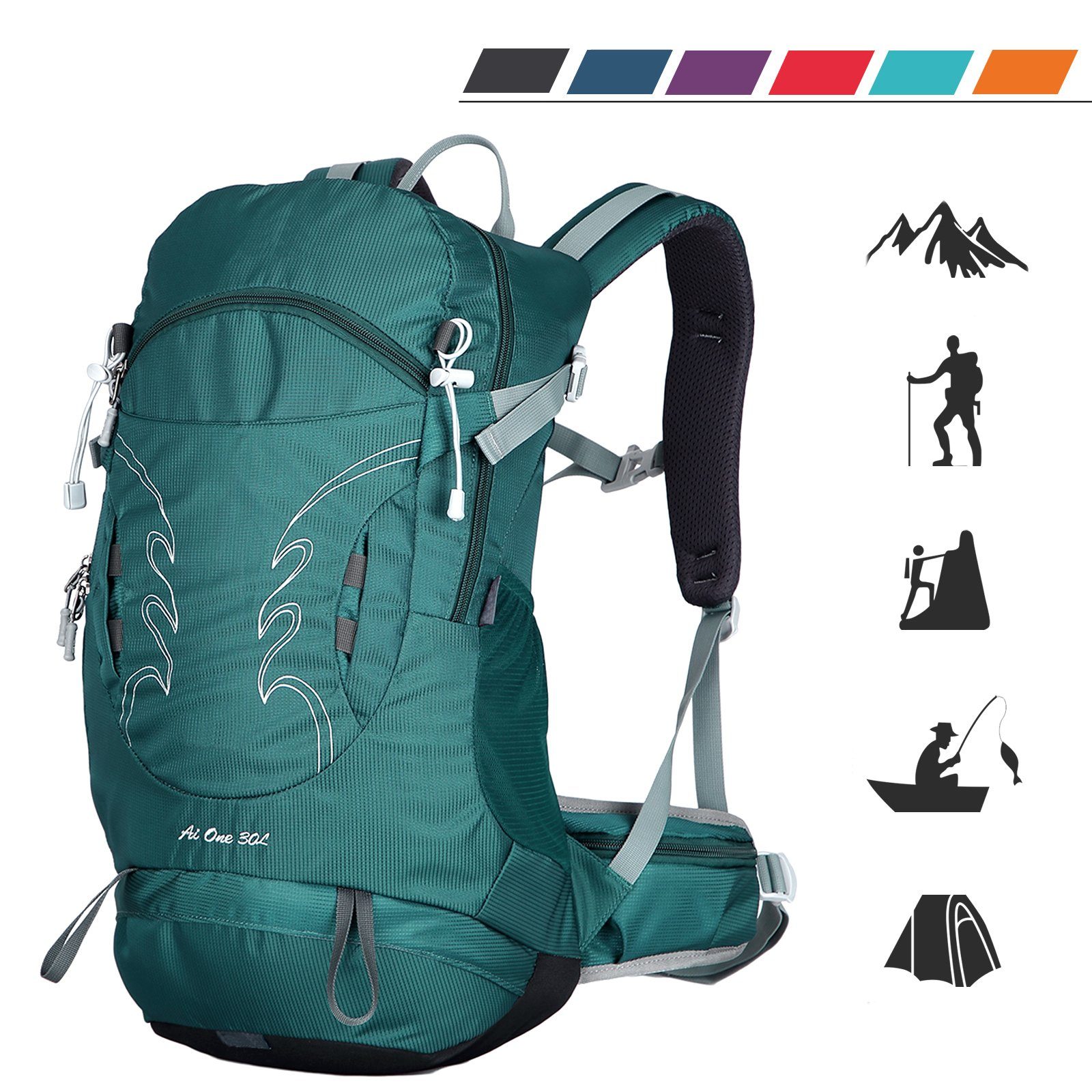 TAN.TOMI Wanderrucksack 30L Großer Wanderrucksack mit Rückenbelüftung, Wasserdicht (Einschließlich Regenschutz), mit Regenschutz für Outdoor Reisen Camping Trekking