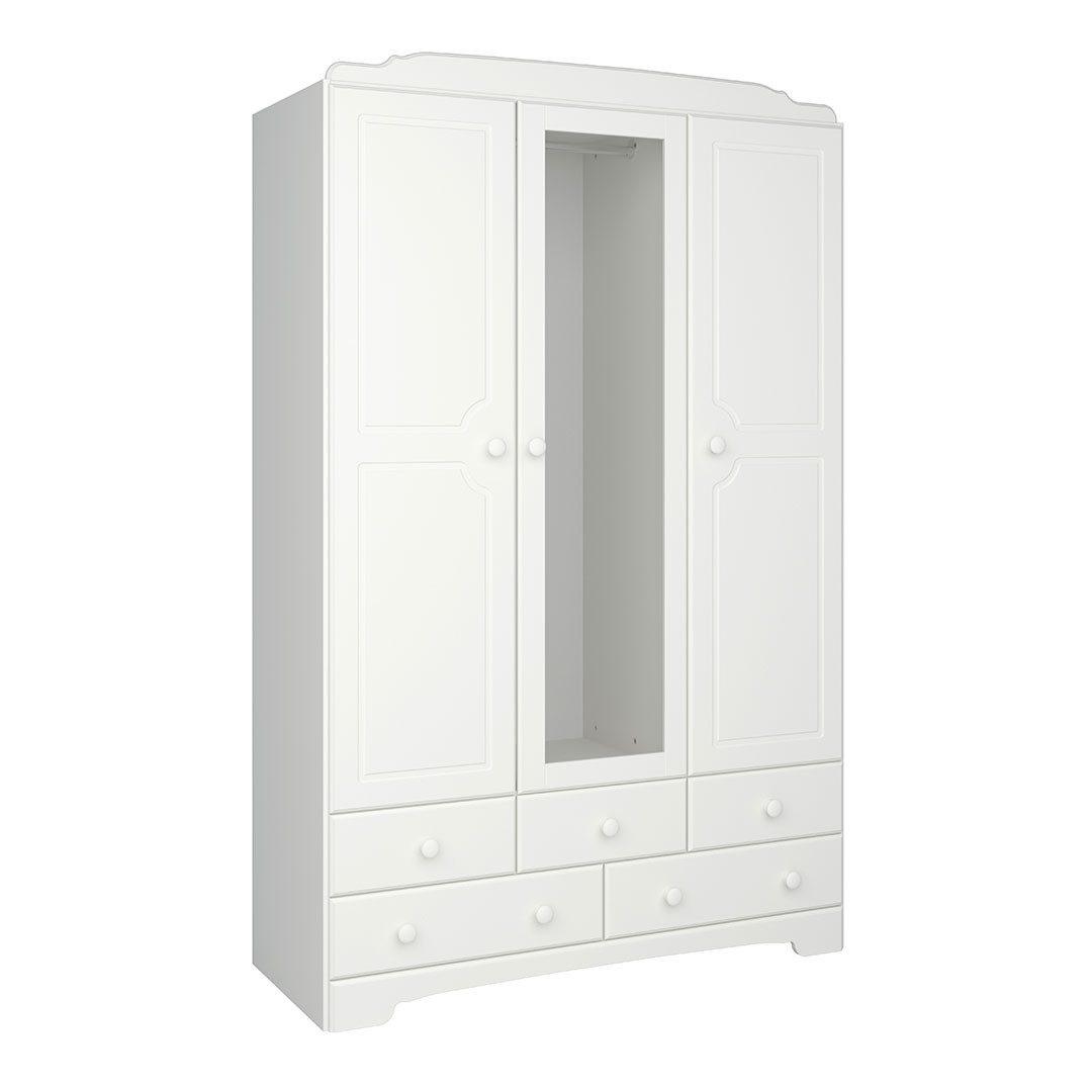 ebuy24 Kleiderschrank Nilon Kleiderschrank 3 Türen 5 Schubladen weiß.