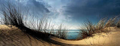 Levandeo® Glasbild, levandeo Glasbild 30x80cm Wandbild Glas Düne Meer Beach Strand Natur