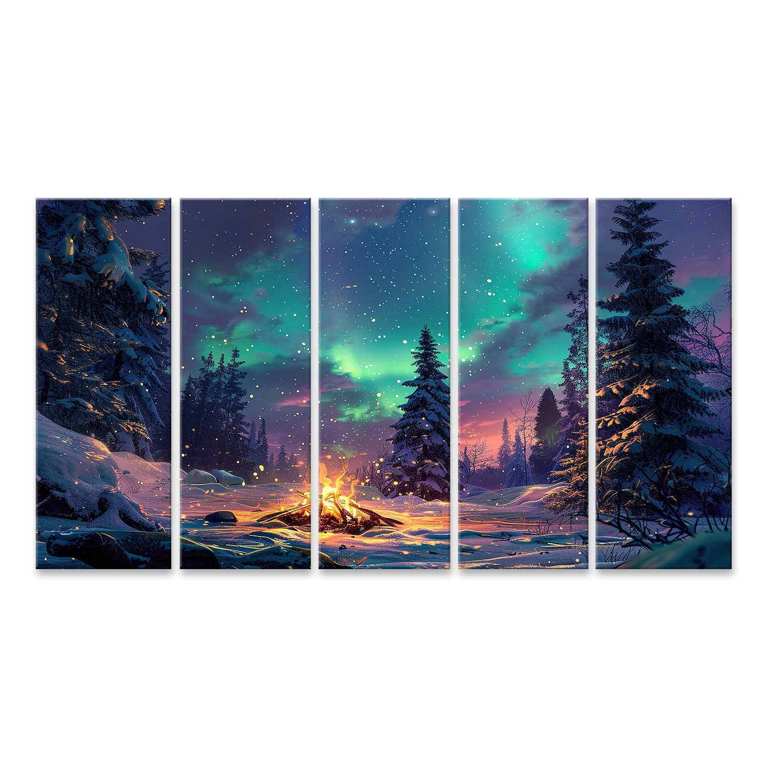islandburner Leinwandbild Schöne Polarlichter, strahlende Aurora Borealis, winterliche Atmo