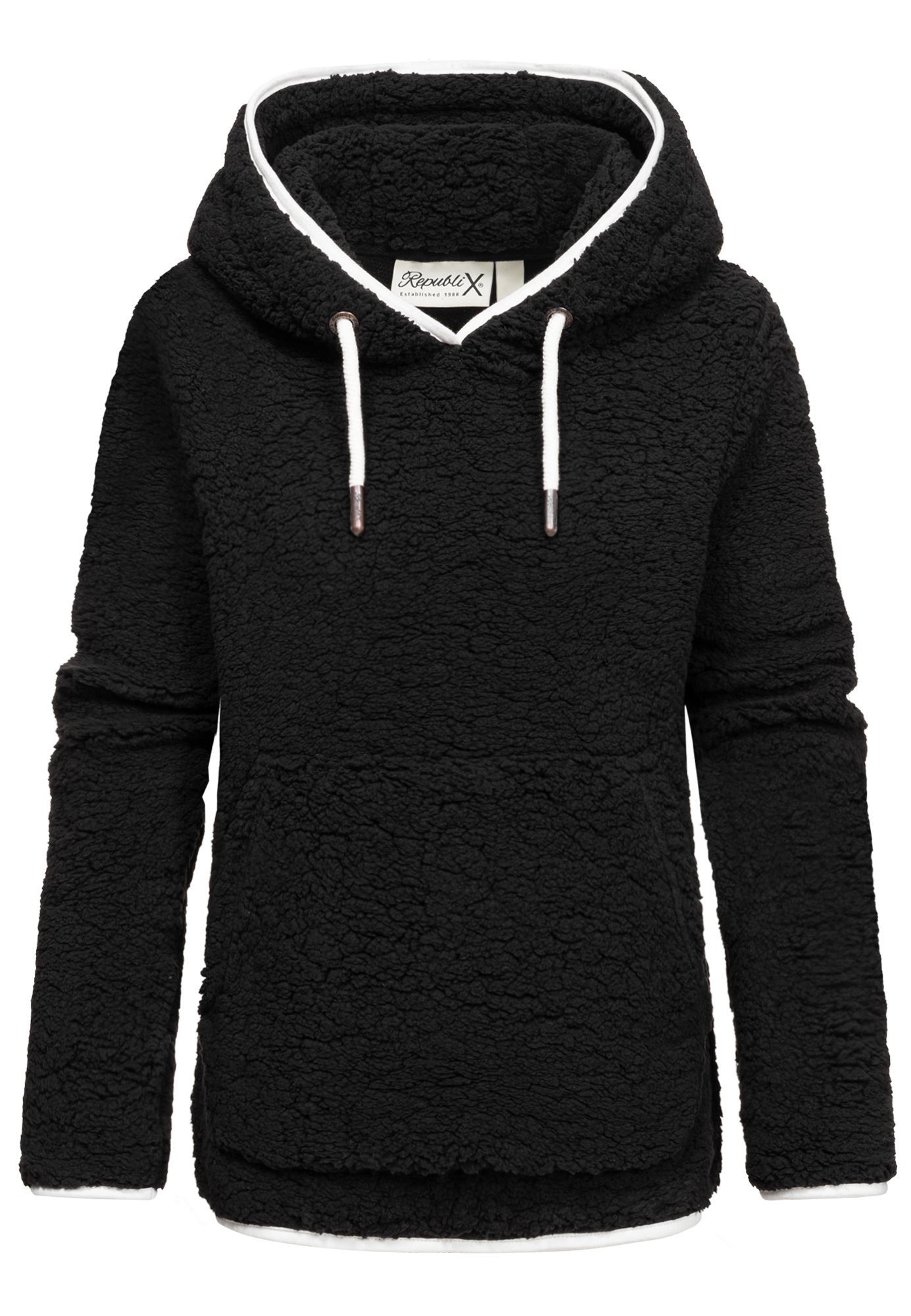 REPUBLIX Kapuzenpullover CAROL Damen Teddy Sweatjacke Plüsch Hoodie Pullover Jacke Schwarz