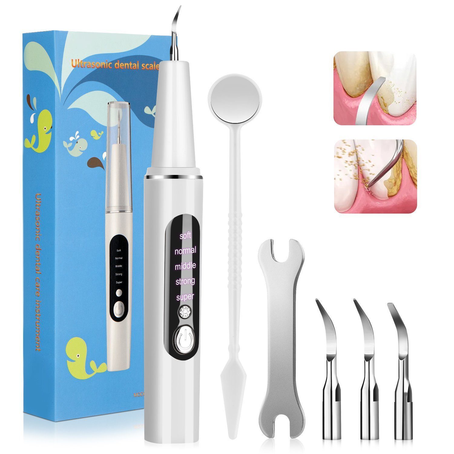 oyajia Zahnpflege-Set Zahnreinigung Set, Ultraschall Zahnsteinentferner mit 5 Reinigungsmodi, 5 Renigungsmodi, mit 3 zusätzlichen Aufsätzen für Menschen und Hunde