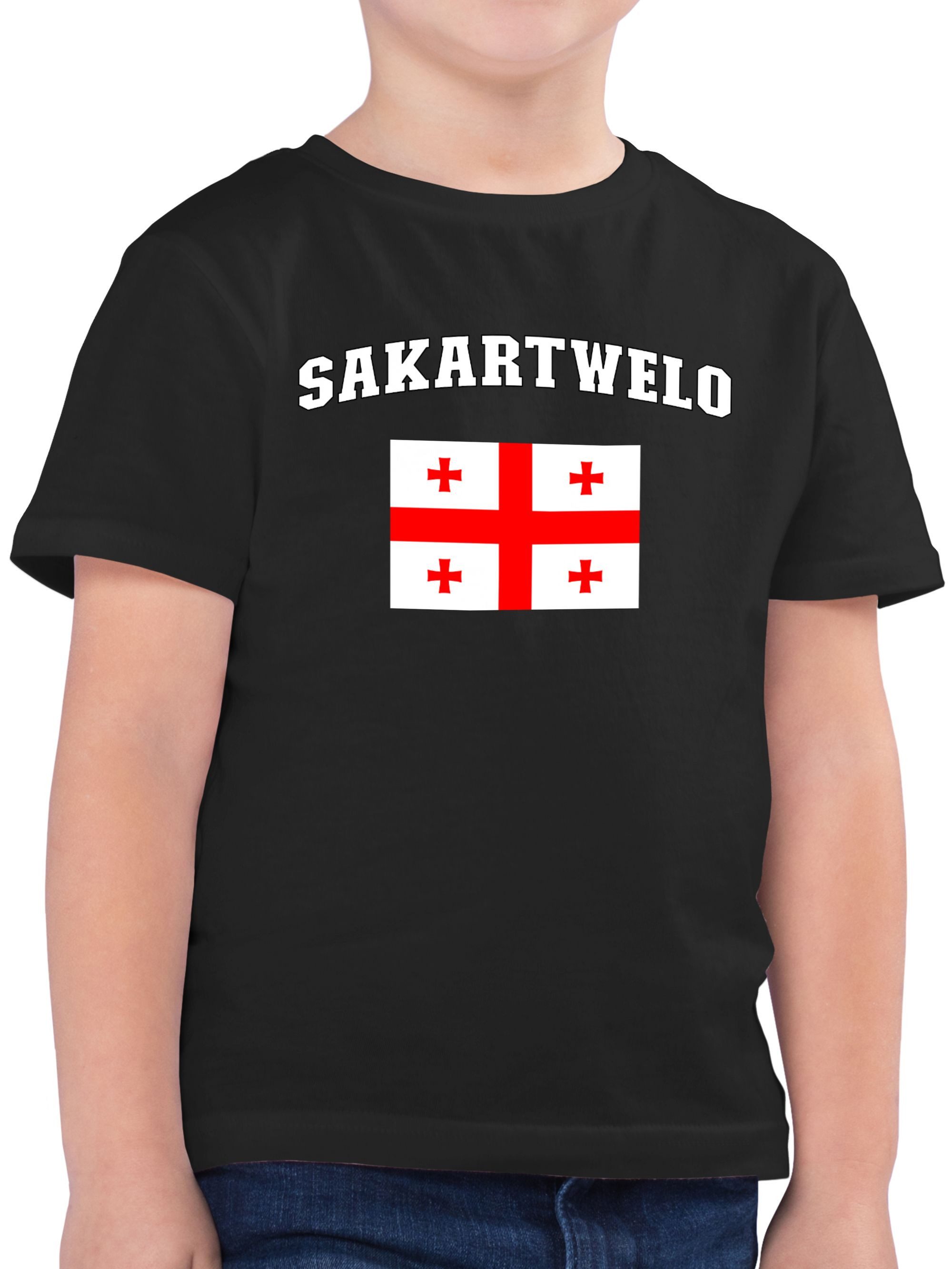 Shirtracer T-Shirt Sakartwelo Schriftzug mit Flagge, Sakartvelo, Georgia, Georgien, G (1-tlg) 2024 Fussball EM Fanartikel