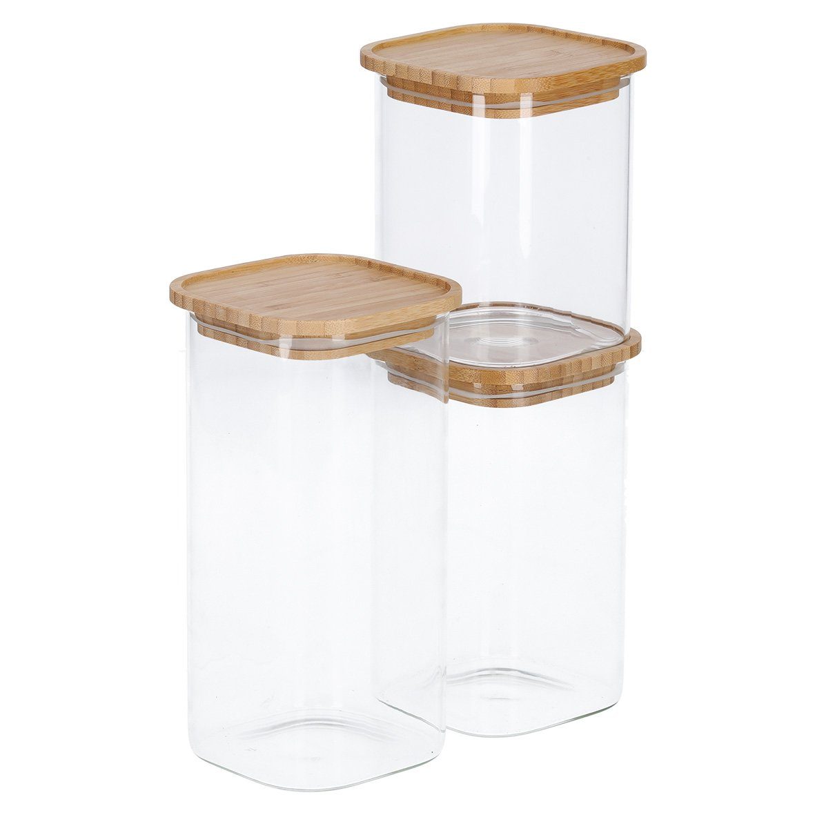 Zeller Present Badaccessoire-Set Vorratsglas m. Bambusdeckel, 1570 ml,  Borosilikat Glas / Bambus / Silikon, transparent, ca. 10 x 10 x 22 cm,  Vorratsglas mit Bambusdeckel und abgerundeten Ecken