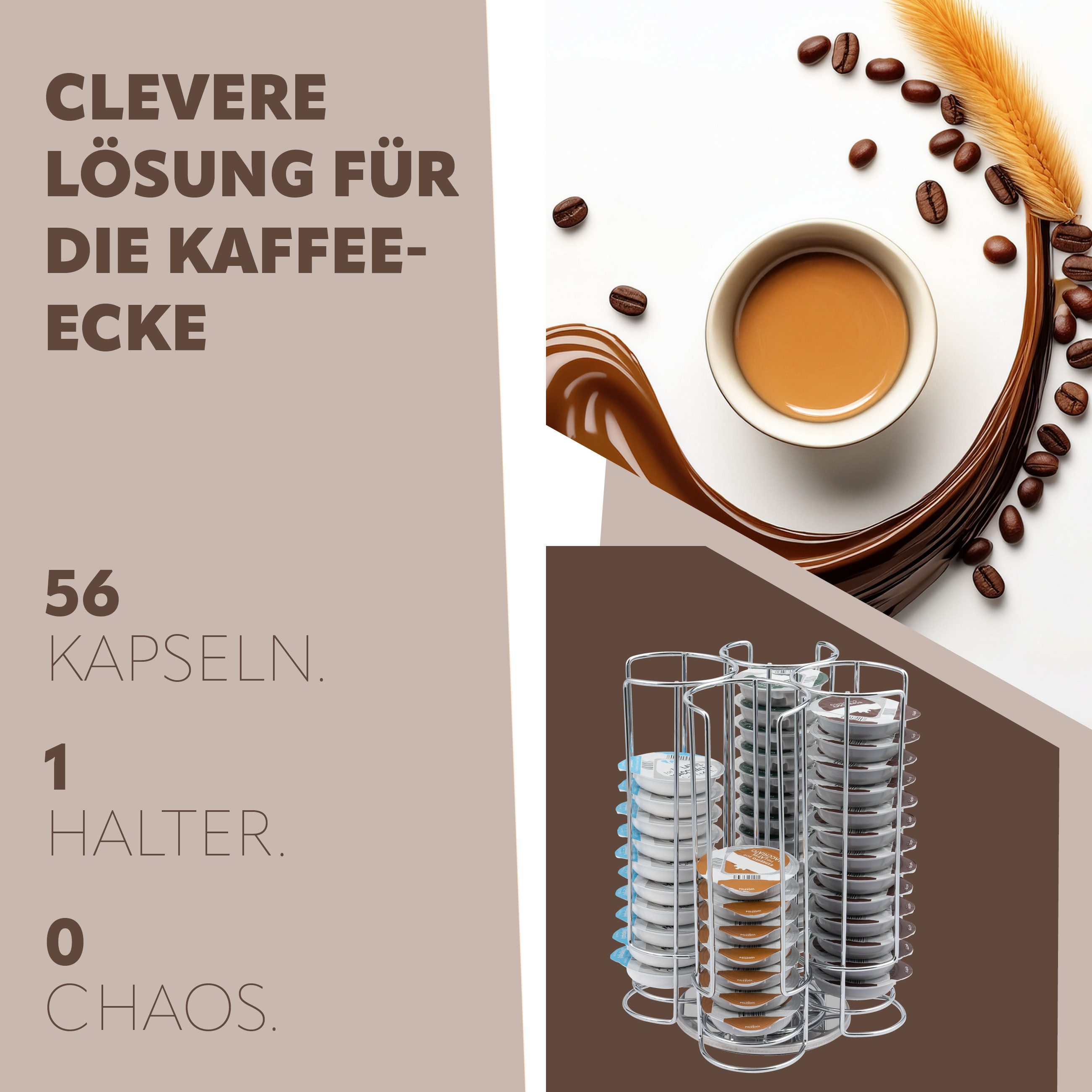 bremermann Kapselspender Kapselständer drehbar für 56 TASSIMO Kapseln, Kapselspender verchromt