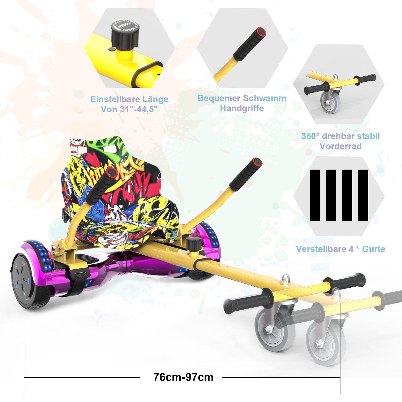 RCB Balance Scooter Kart Set, 6,5 Zoll Hoverboard mit Sitz für Kinder, Hoverboard mit Go-Kart, 120,00 W, 12,00 km/h, bis zu 10 km Reichweite, keine Straßenzulassung