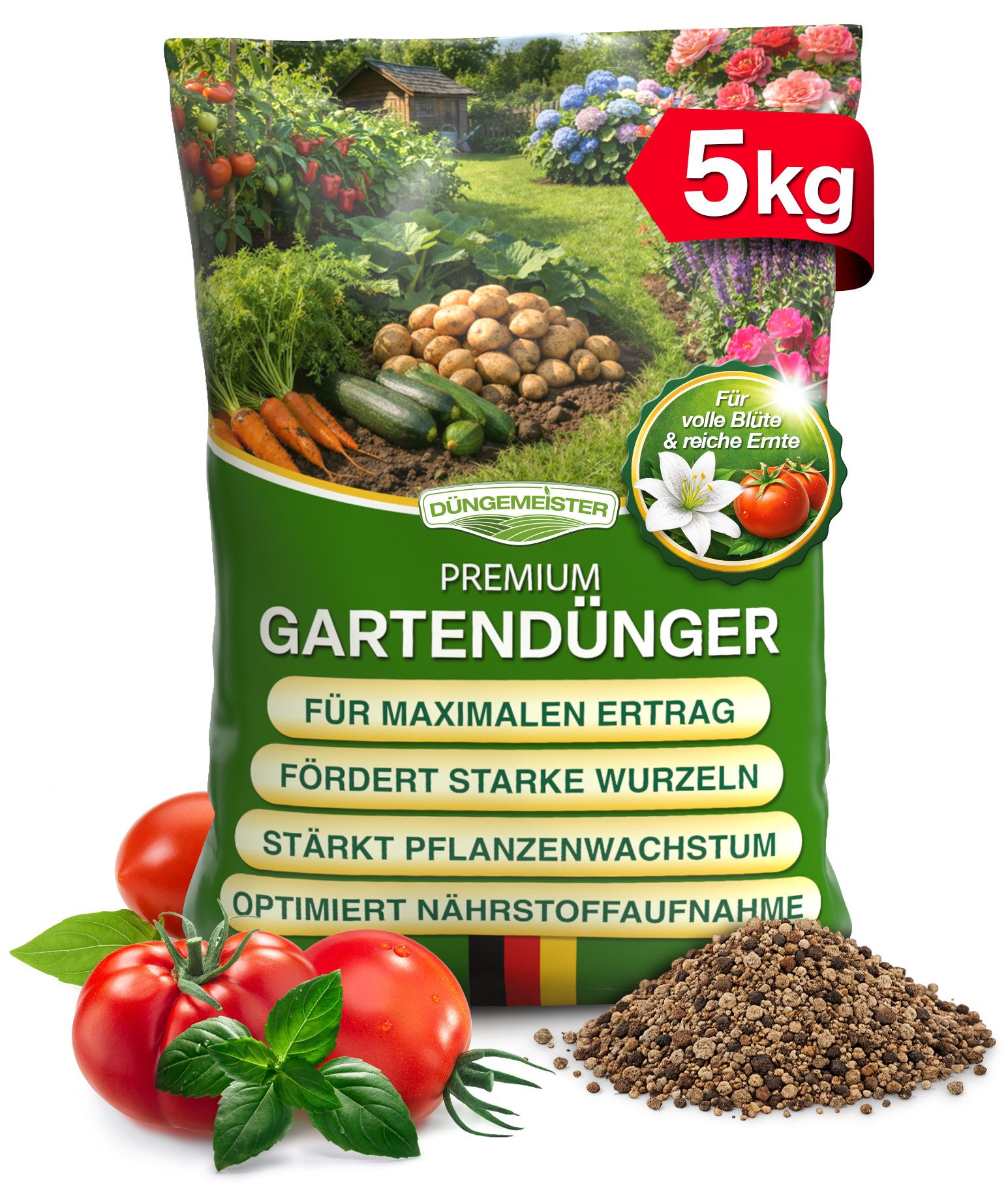 DÜNGEMEISTER Gartendünger Gartendünger Dünger Premium Langzeitwirkung 5/10kg, sorgt für ausgewogene Nährstoffversorgung und gesunden Boden