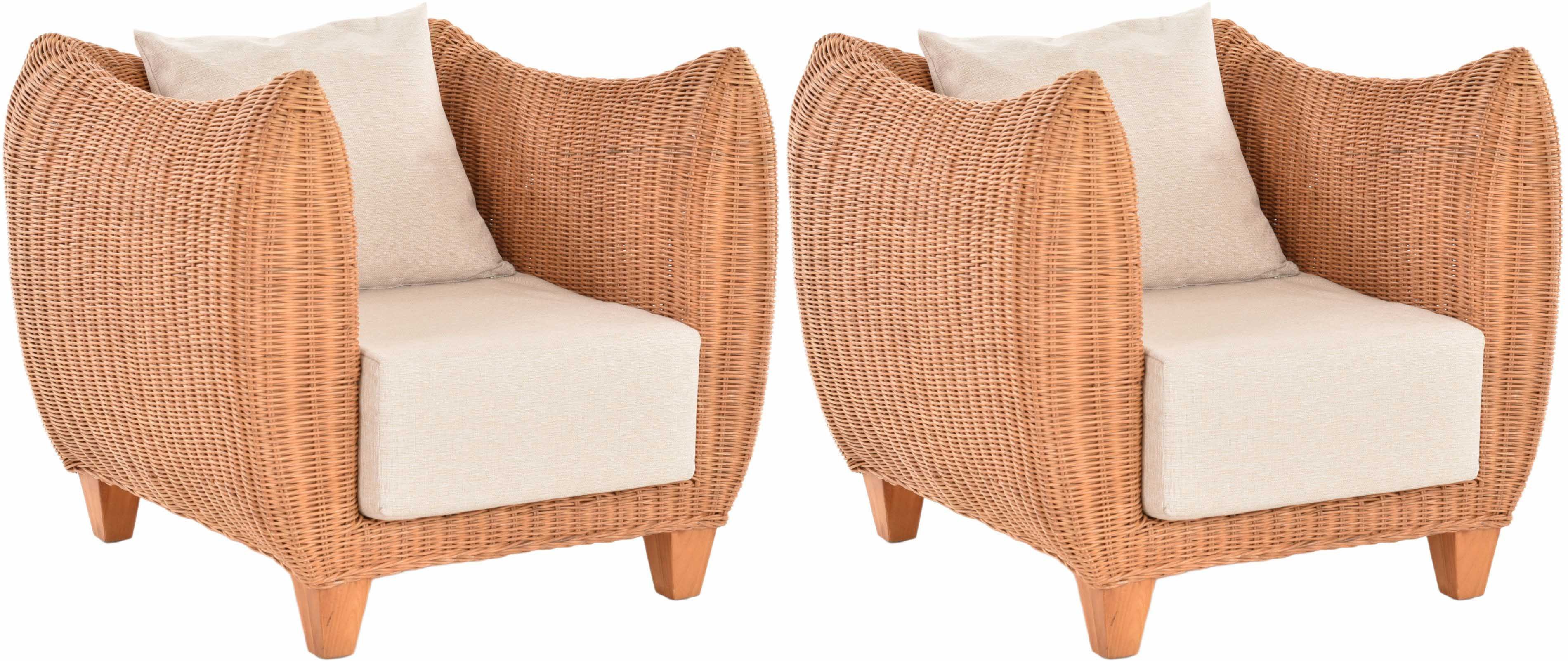 Krines Home Relaxsessel 2x S 167 Apricot + Kissen S+R Jessy Beige (2-St., 2x Sessel), Geschwungene, breite Armlehnen