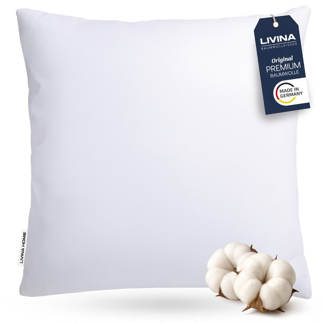 LIVINA HOME Baumwollkissen Premium Kopfkissen, 100% Baumwollbezug, 80x80, 40x80 Kissen, Füllung: Premium-Microfaser, Bezug: 100% Baumwolle, Seitenschläfer, Rückenschläfer, 1 oder 2-tlg., Rückenschläfer, Seitenschläfer, Schlafkissen - Made in Germany