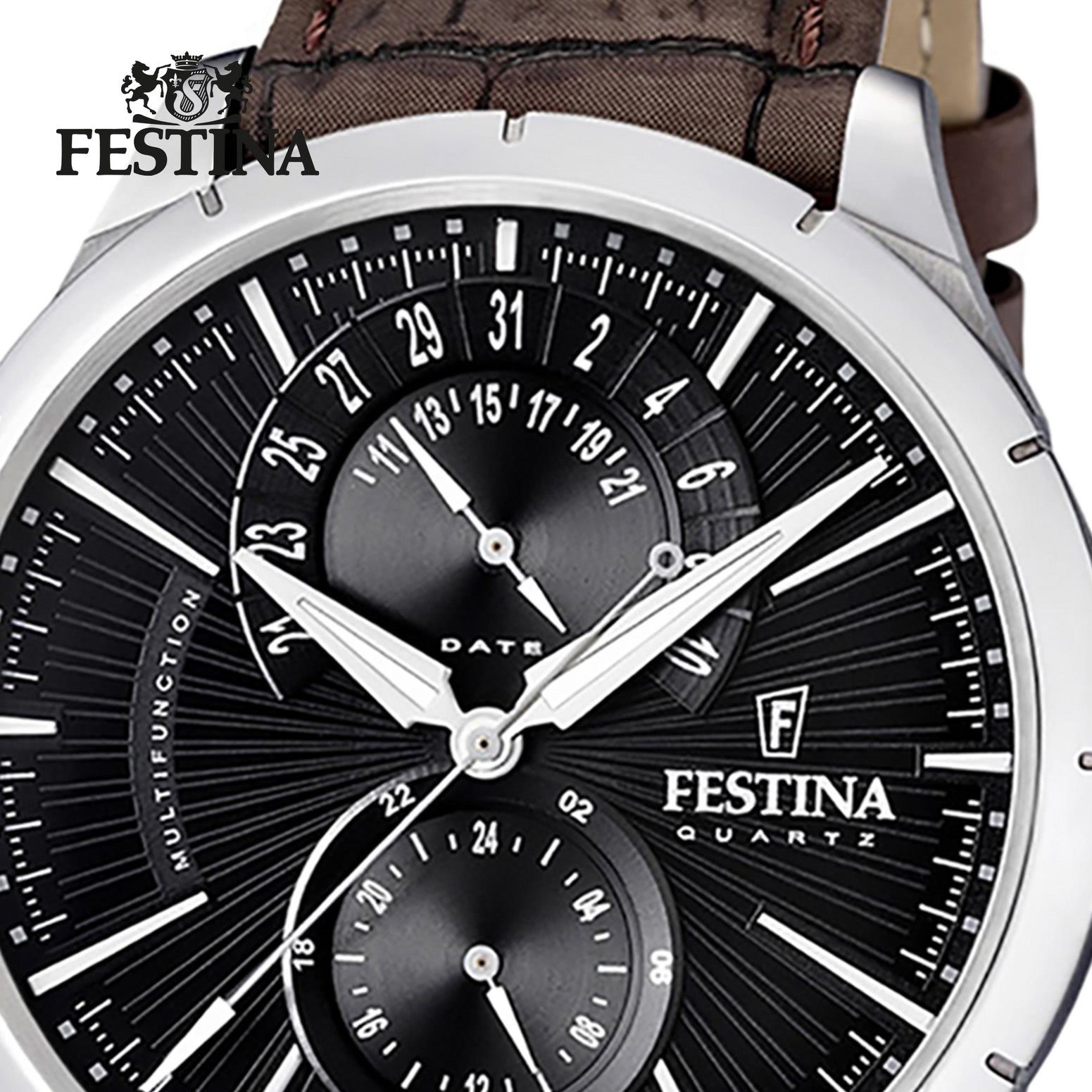 Festina Multifunktionsuhr UF16573/X Festina schwarz Uhr Armbanduhr Elegant Herren F16573/X, rund, Herren Lederarmband braun-schwarz