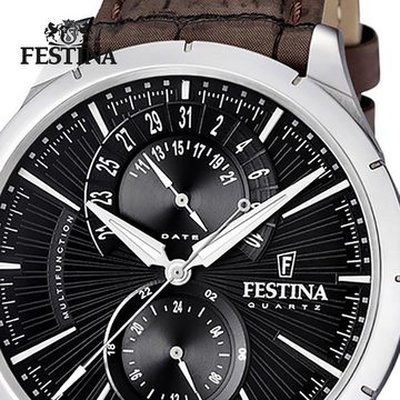 Festina Multifunktionsuhr UF16573/X Festina Herren Uhr Elegant F16573/X, (Analoguhr), Herren Armbanduhr rund, Lederarmband schwarz