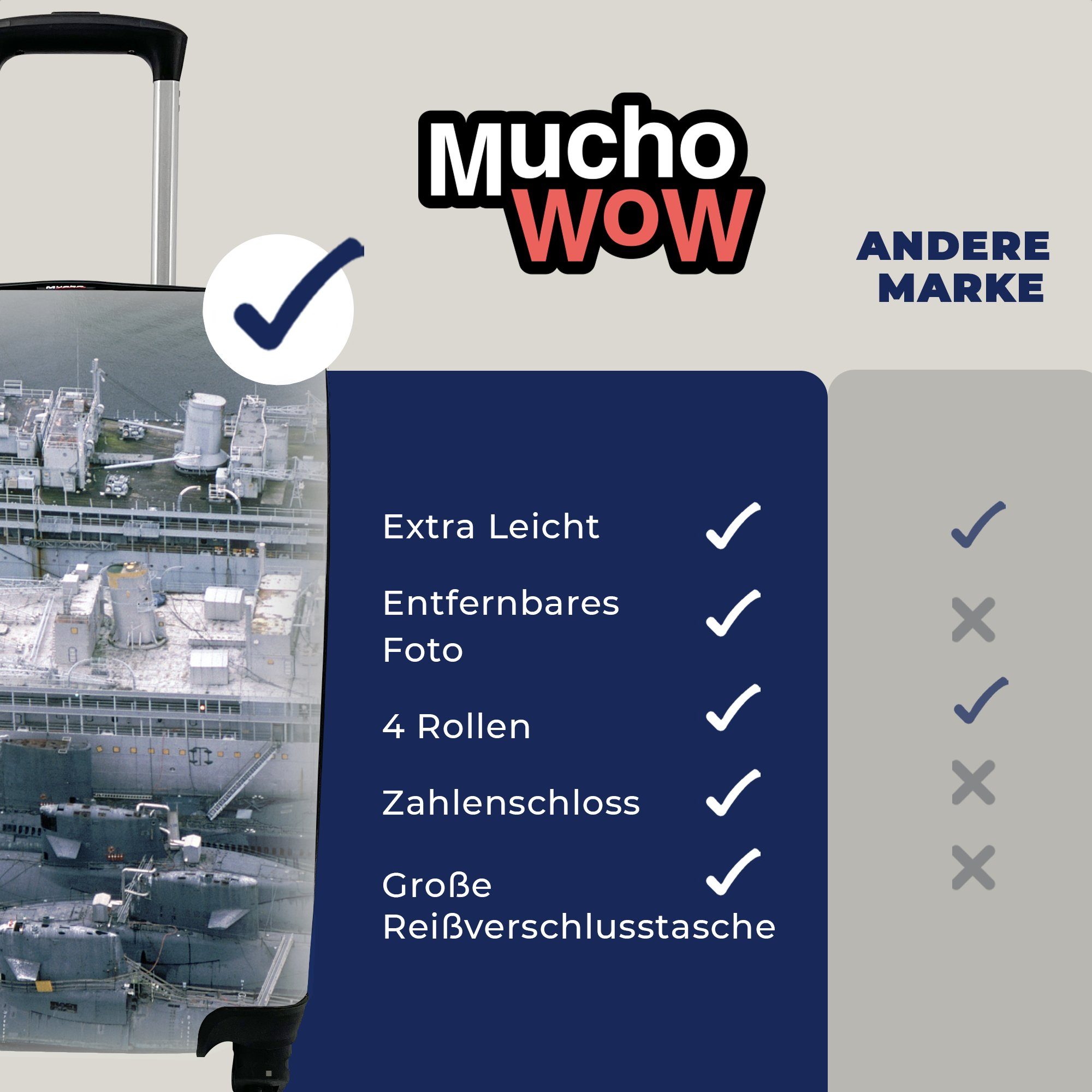 MuchoWow Handgepäckkoffer Ein Ferien, rollen, mit U-Booten, Marineschiff mit 4 Rollen, für Reisekoffer Reisetasche einigen Trolley, Handgepäck