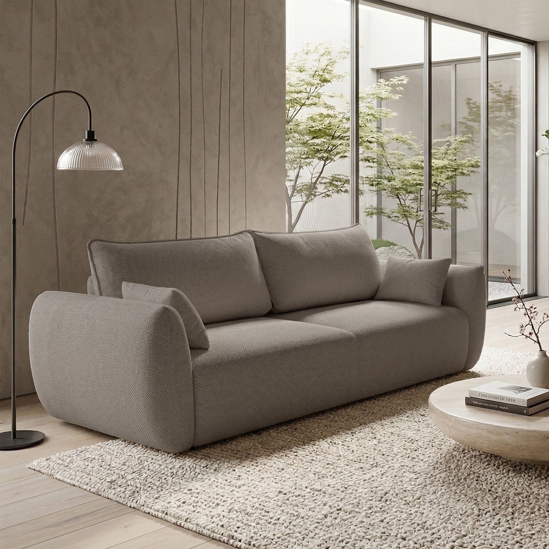 Selsey Schlafsofa, mit Schlaffunktion, Stauraum, Chenille und Zierkissen, 221 cm