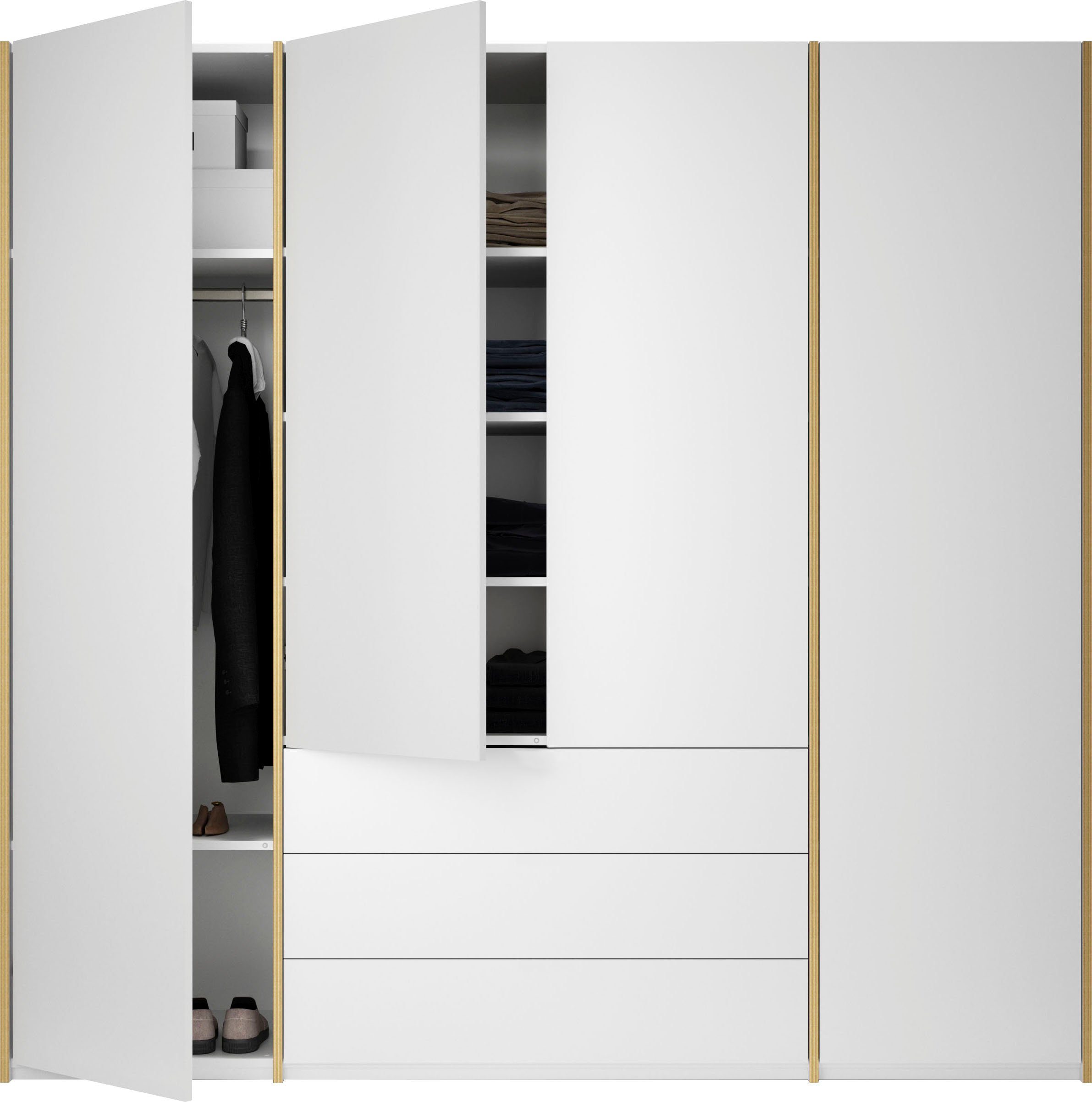 Müller SMALL LIVING Drehtürenschrank Modular Bereich 3 Plus 5 mittleren inklusive Variante weiß/birke Schubladen weiß/birke | im